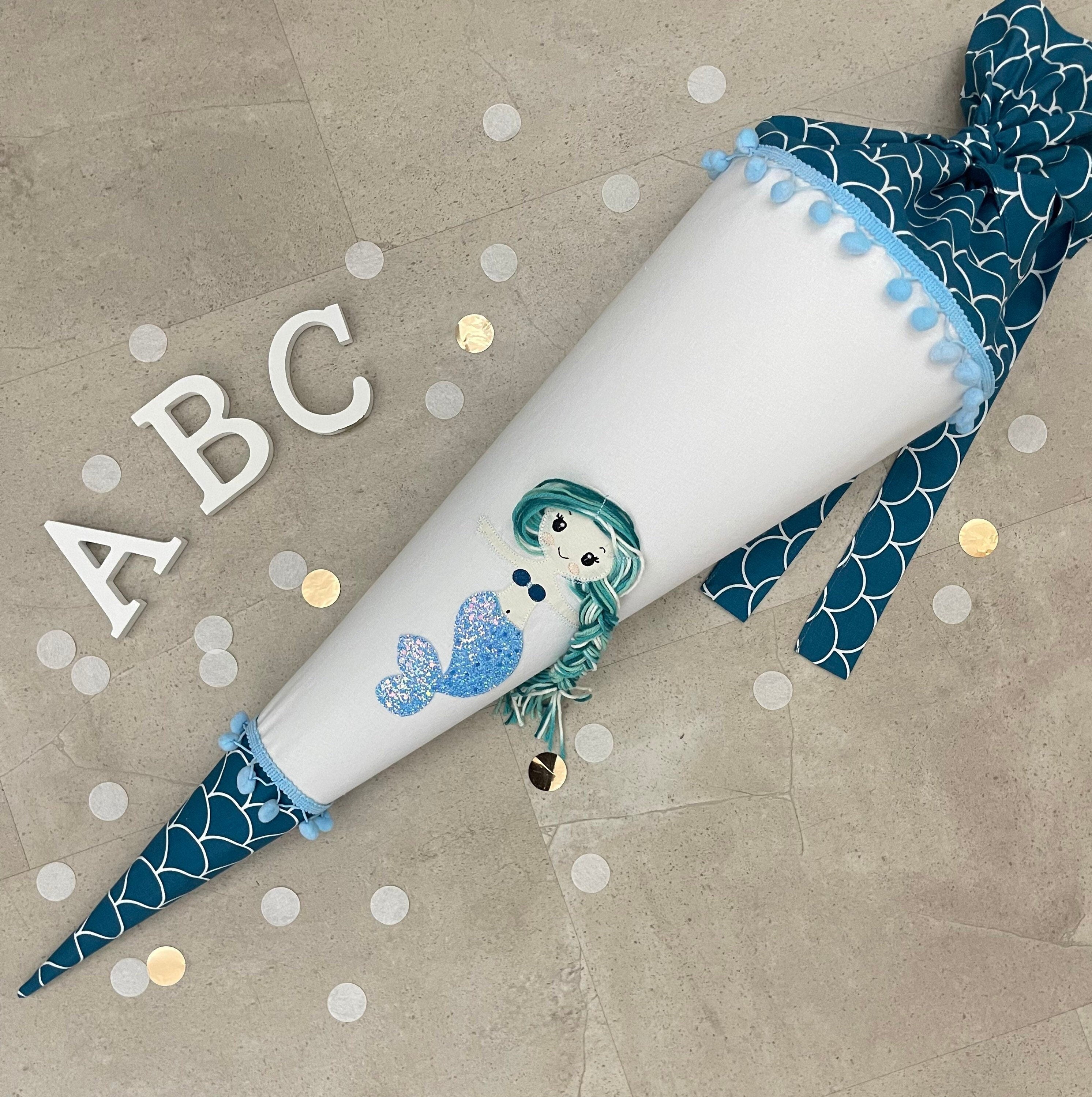Schultüte Stoff Zuckertüte Einschulung 70cm Handmade - Meerjungfrau blau