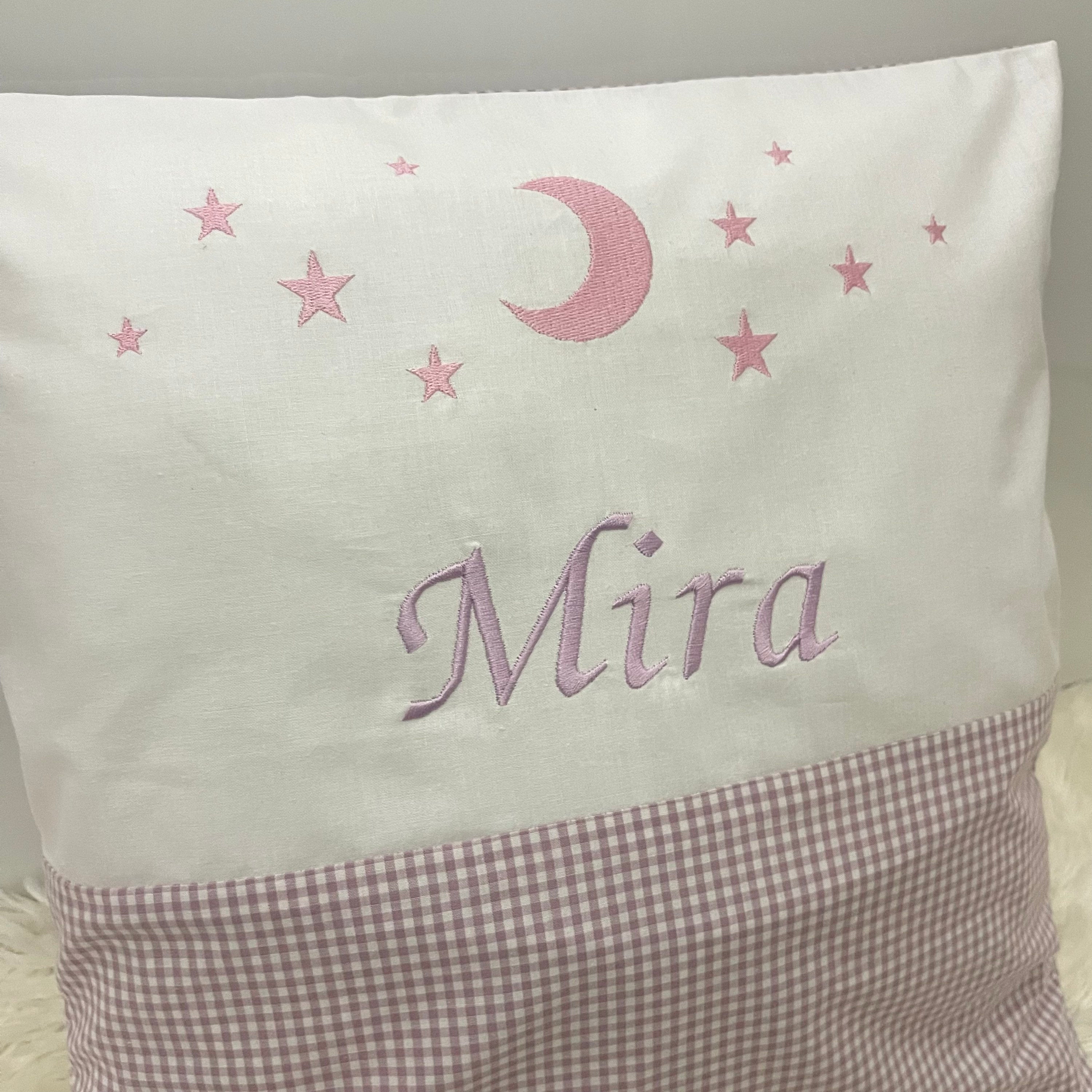 Namenskissen, Kuschelkissen, Personalisierung gestickt | Mond und Sterne