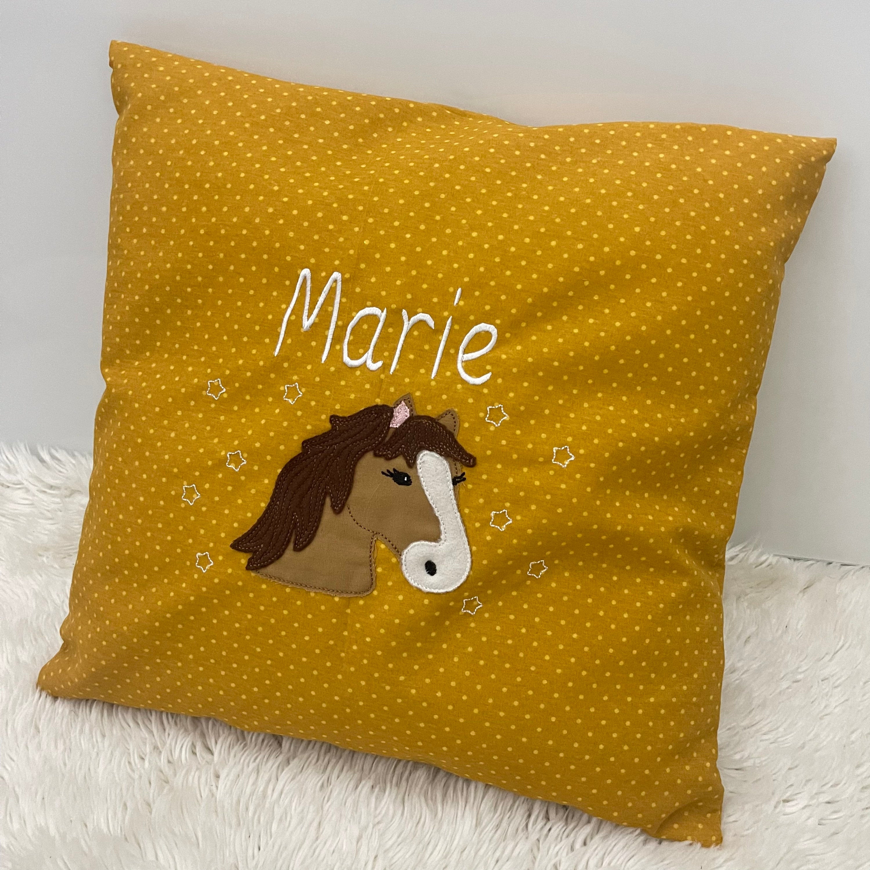 Namenskissen, Kuschelkissen, Personalisierung gestickt | Pferd