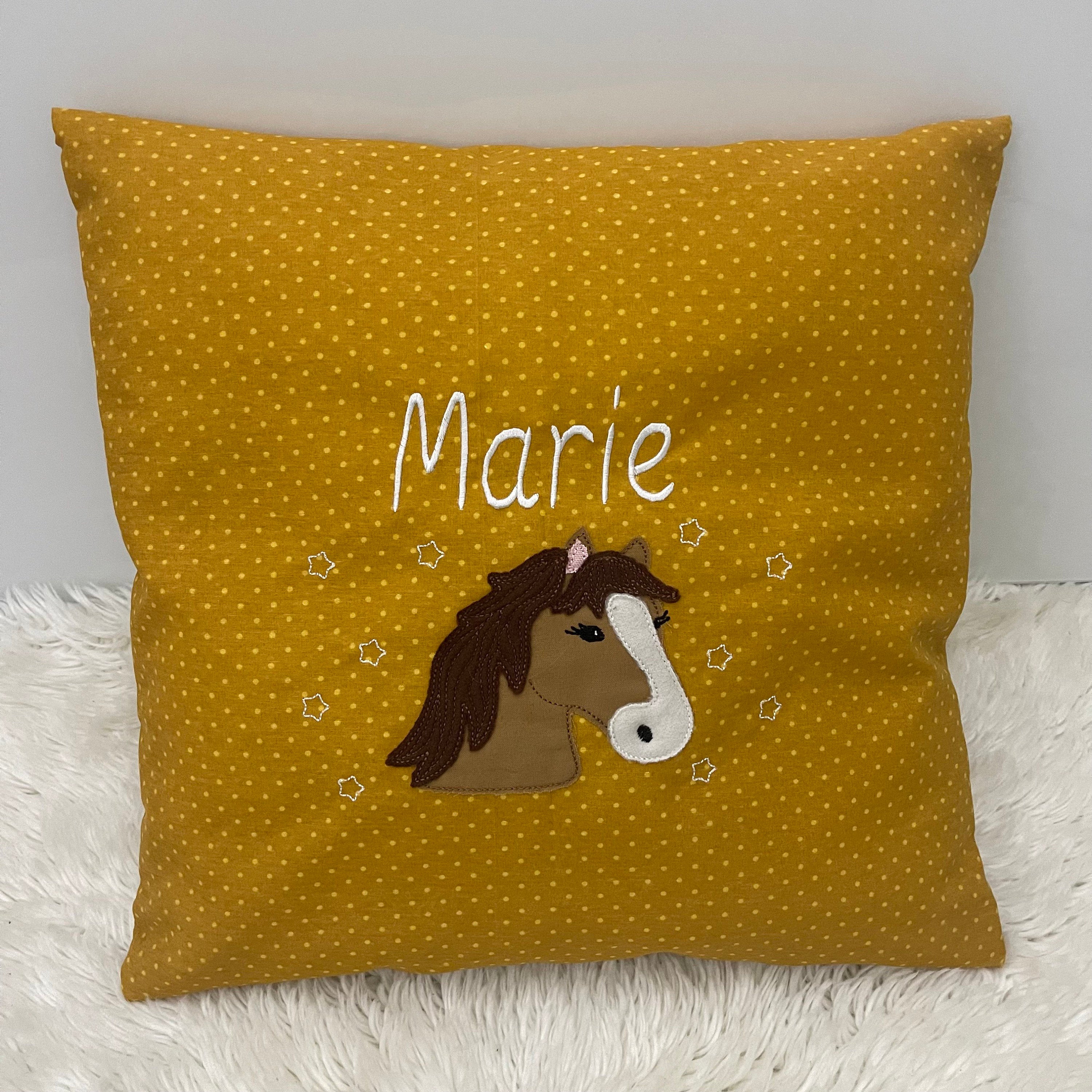 Namenskissen, Kuschelkissen, Personalisierung gestickt | Pferd