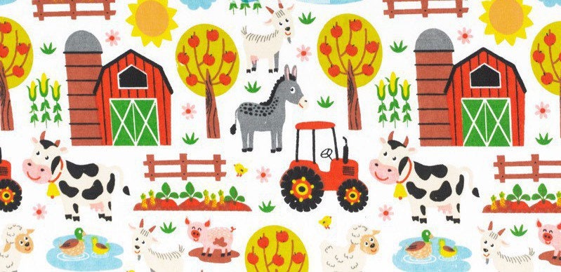 Sitzkissen Kissenset für Hauck Alpha, Tray, Beta Hochstuhl - Bauernhoftiere mit Traktoren und Scheune