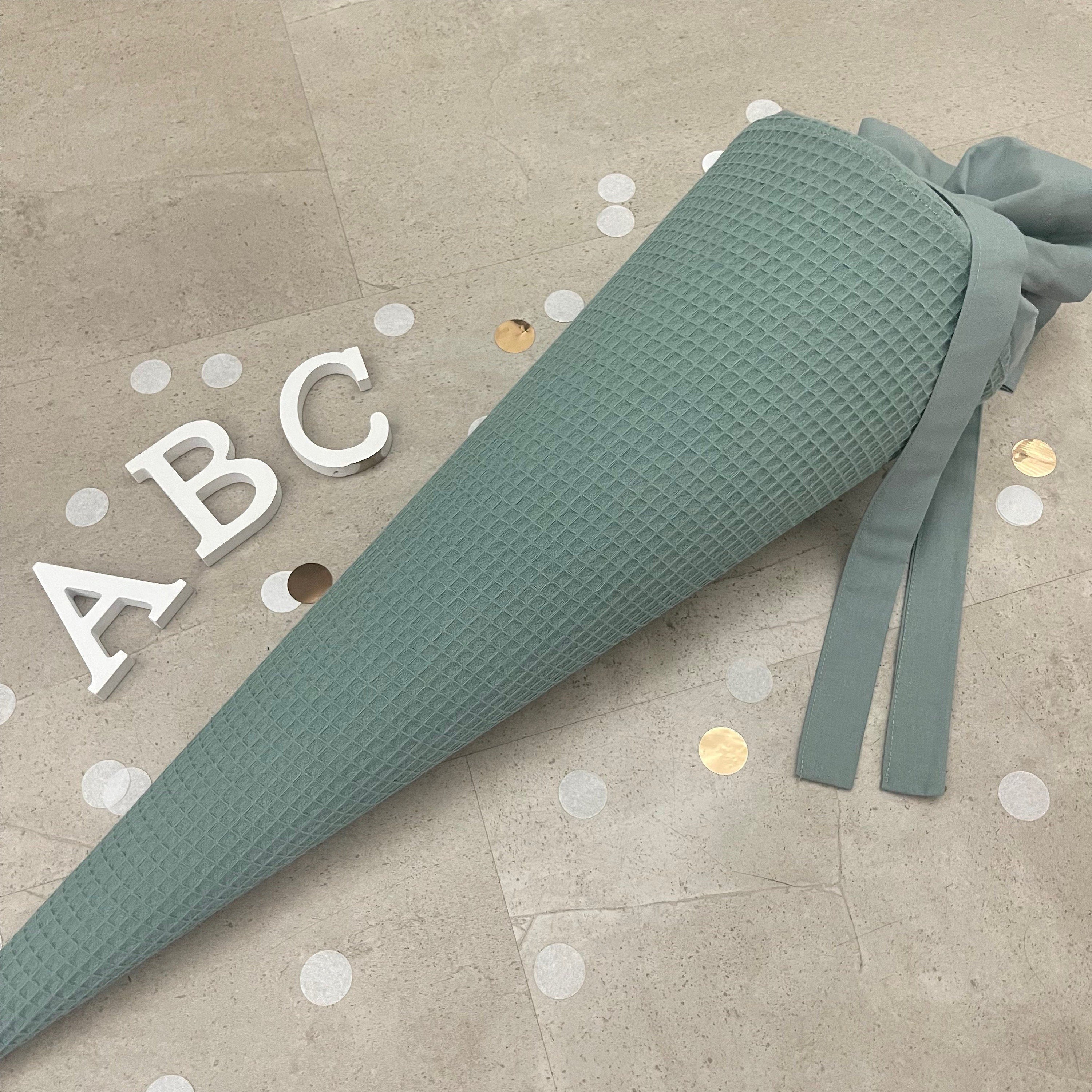 Schultüte Zuckertüte Einschulung Groß 70cm Handmade / Waffelpique Salbei