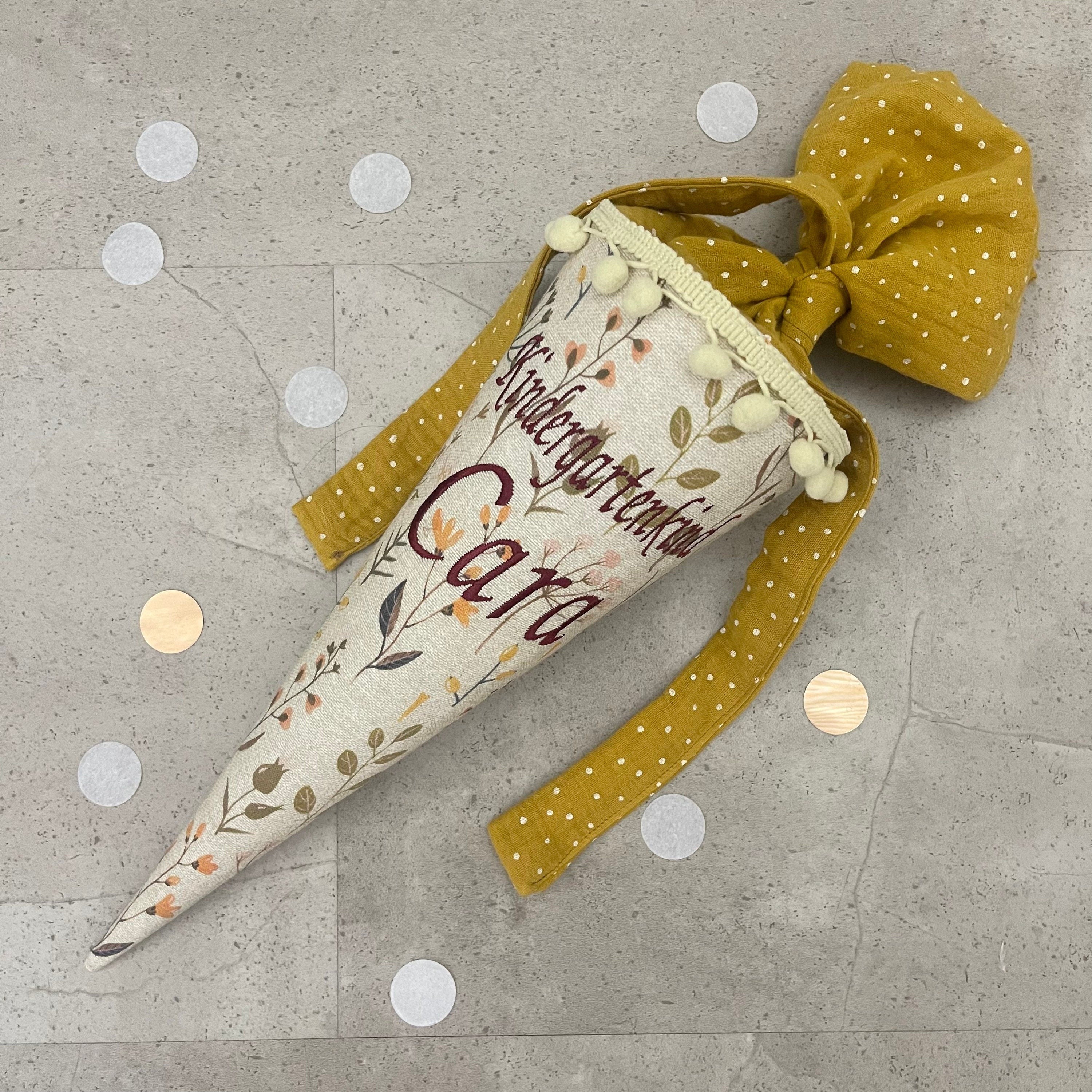 Geschwisterschultüte klein Zuckertüte Einschulung 35cm Handmade/ Kindergartenkind - Natur Blumen