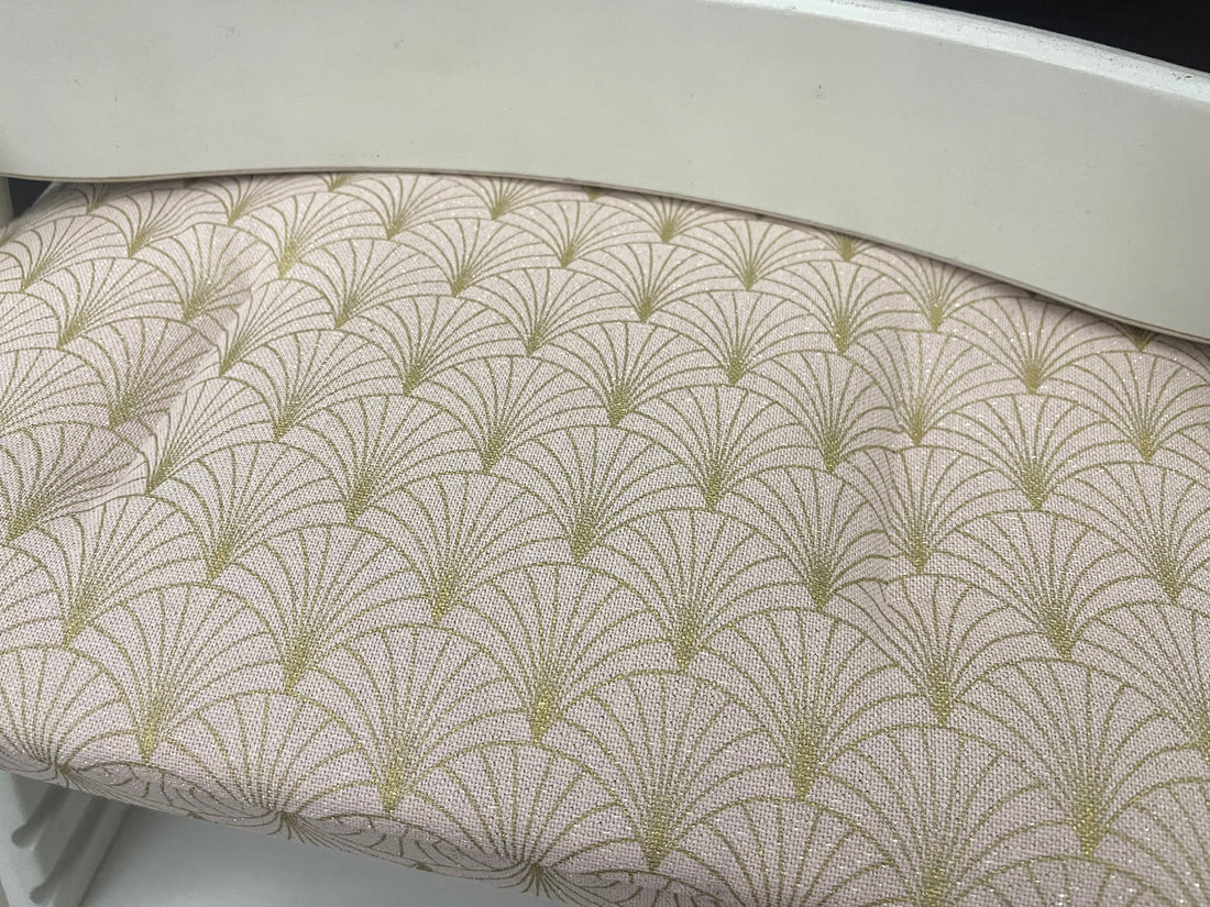 Tripp Trapp Sitzkissen Kissenset für Stokke Hochstuhl - Lurexeffekte Glamour Schuppen Fächer rosa goldfarbig