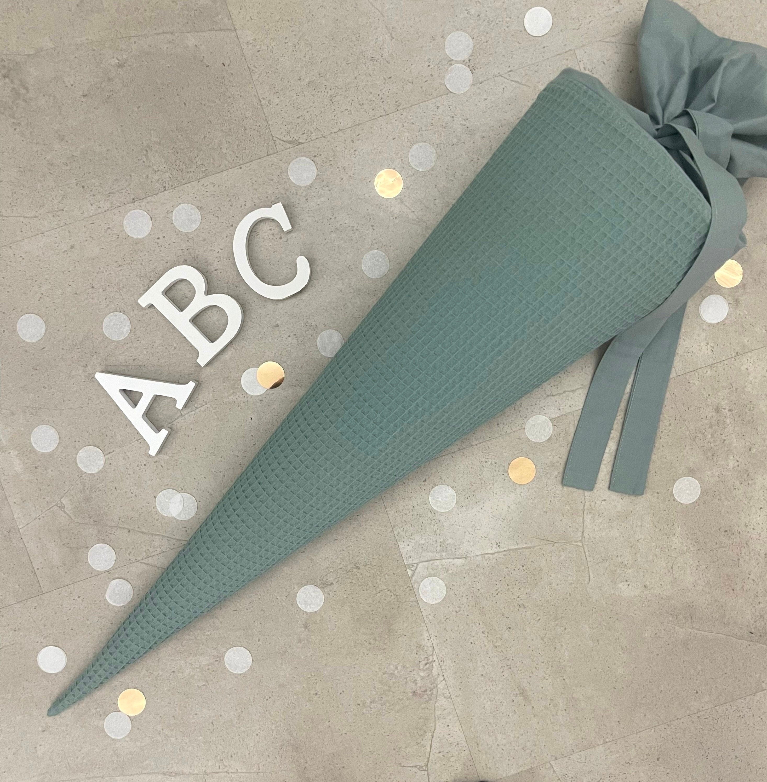 Schultüte Zuckertüte Einschulung Groß 70cm Handmade / Waffelpique Salbei