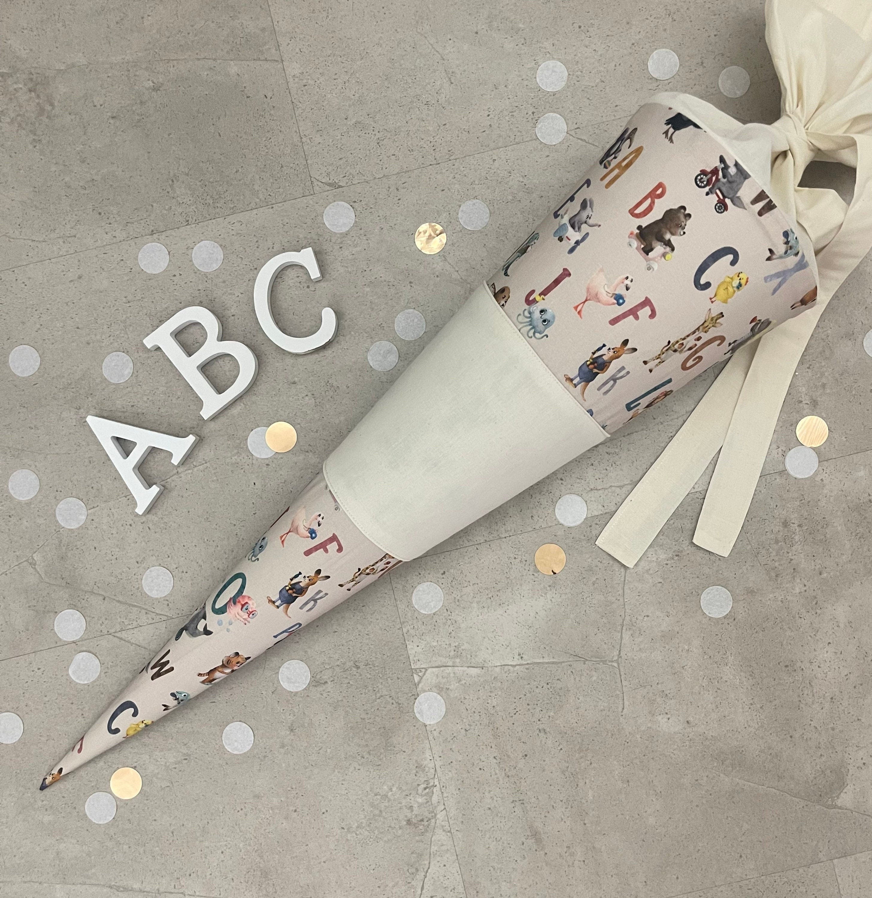 Schultüte Zuckertüte Einschulung Groß 70cm Handmade / ABC Creme
