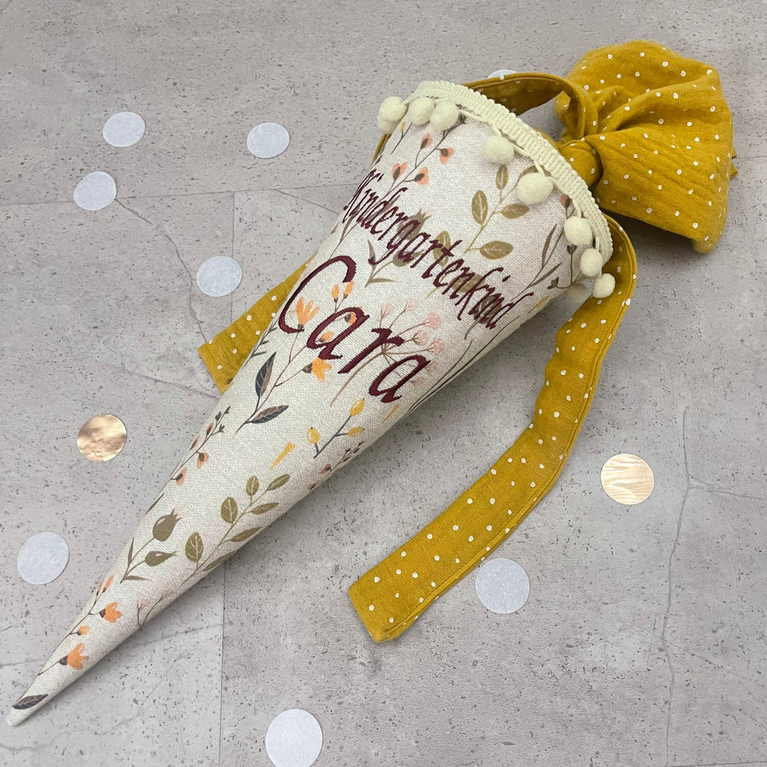 Geschwisterschultüte klein Zuckertüte Einschulung 35cm Handmade/ Kindergartenkind - Natur Blumen