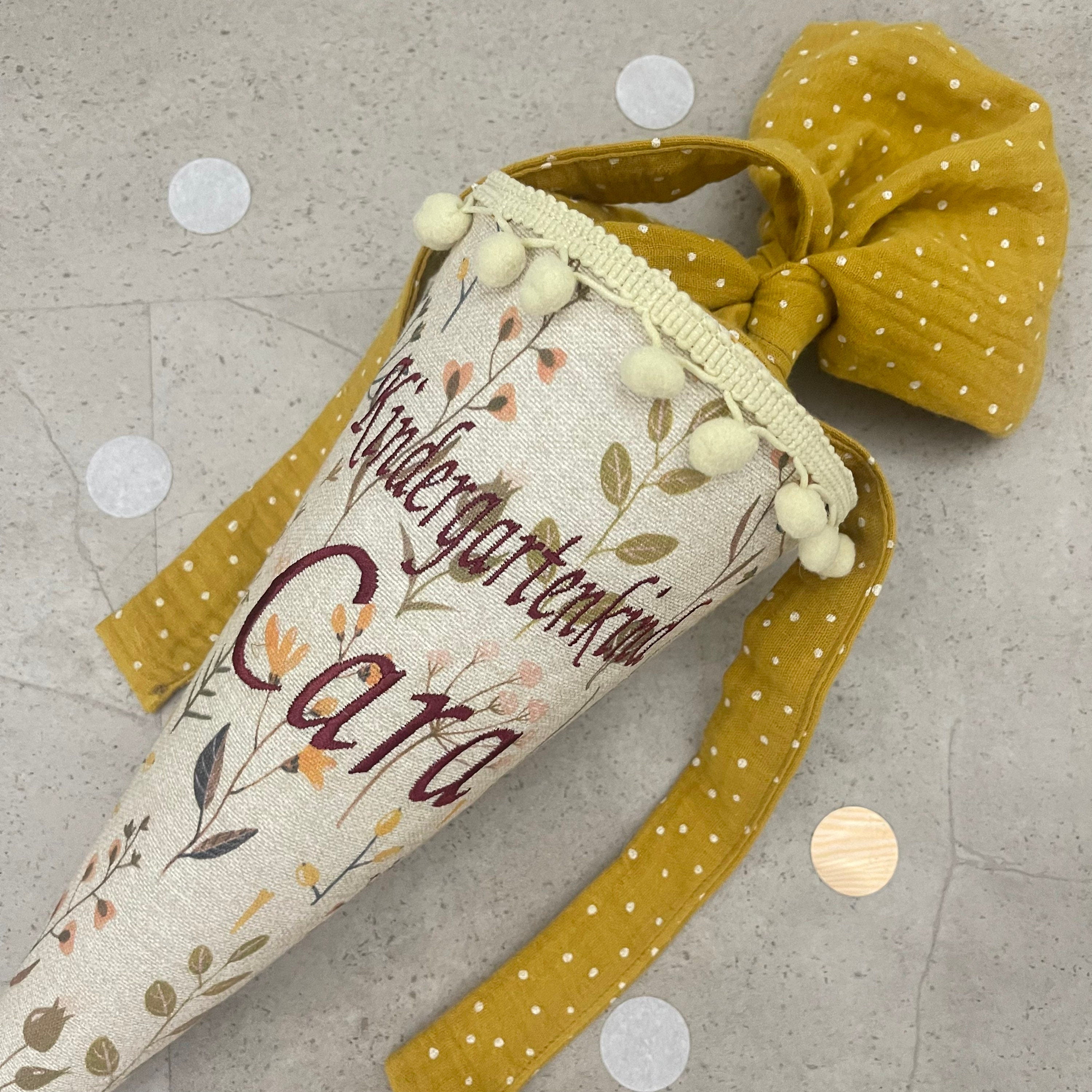 Geschwisterschultüte klein Zuckertüte Einschulung 35cm Handmade/ Kindergartenkind - Natur Blumen