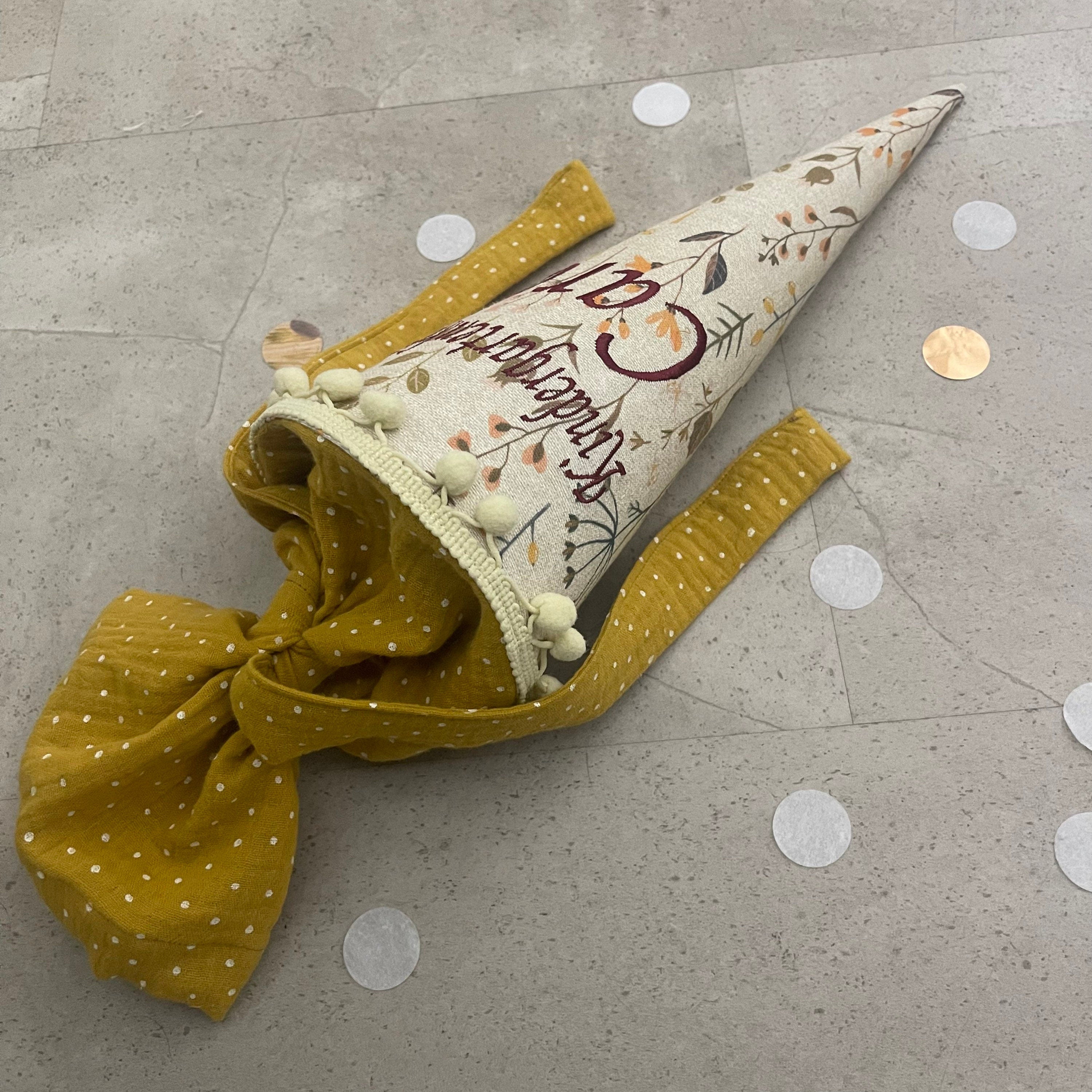 Geschwisterschultüte klein Zuckertüte Einschulung 35cm Handmade/ Kindergartenkind - Natur Blumen