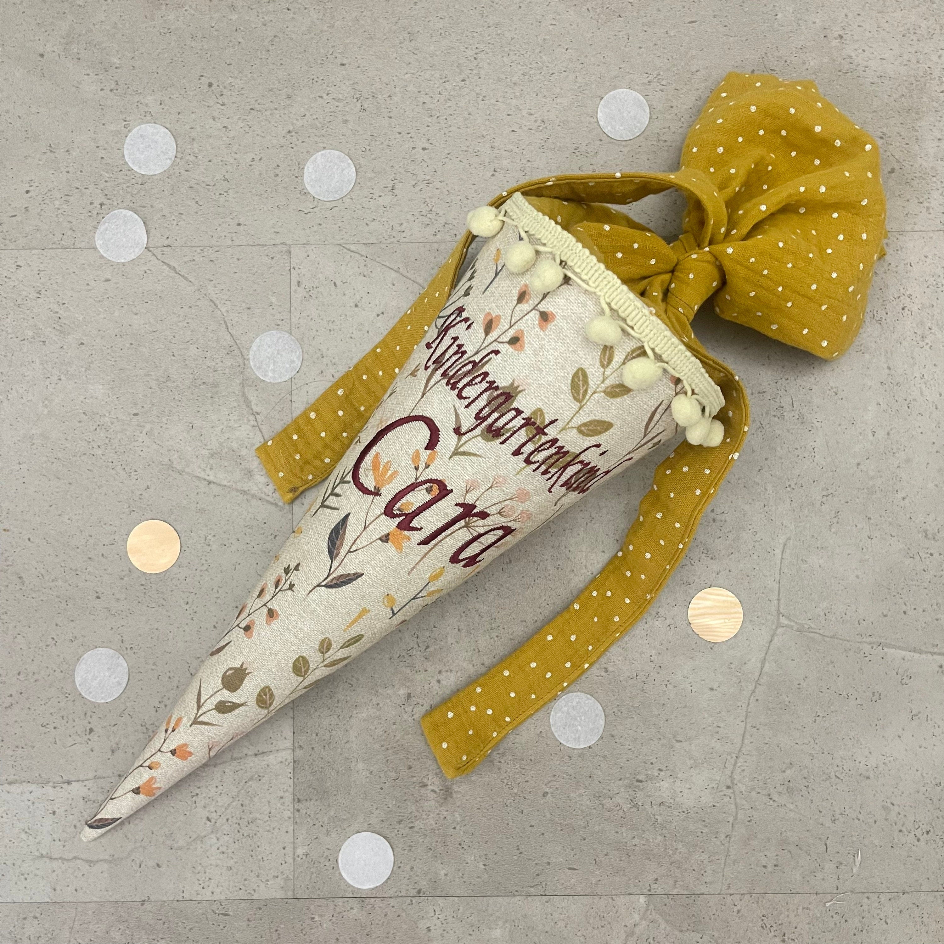 Geschwisterschultüte klein Zuckertüte Einschulung 35cm Handmade/ Kindergartenkind - Natur Blumen