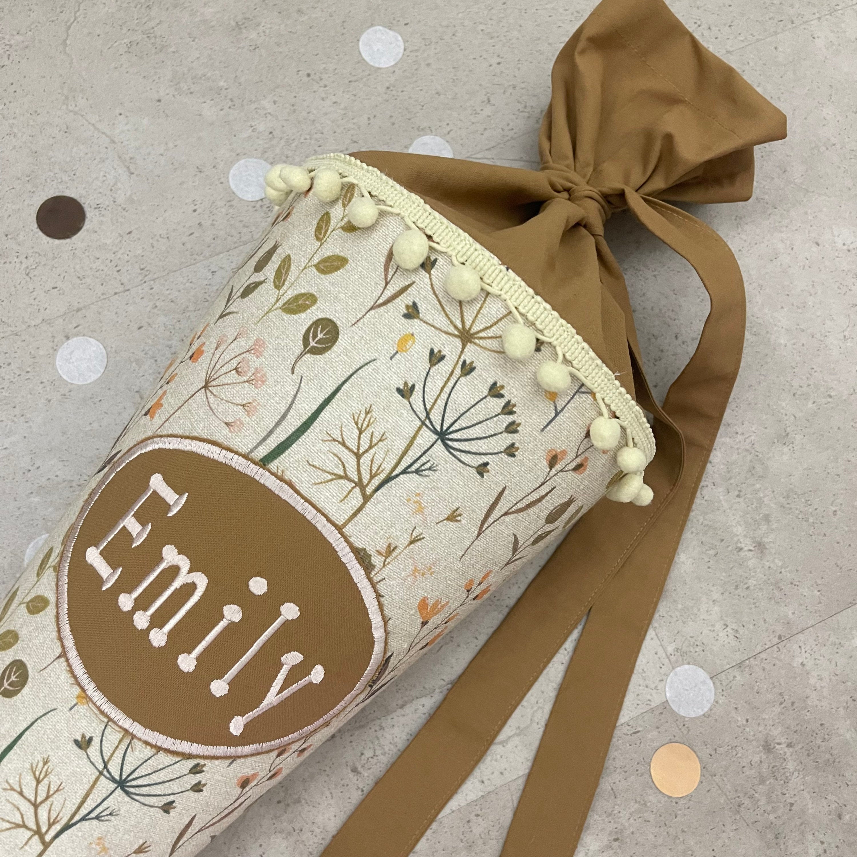 Schultüte Zuckertüte Einschulung Groß 70cm Handmade / Natur Blumen mit Ovalem Kreis