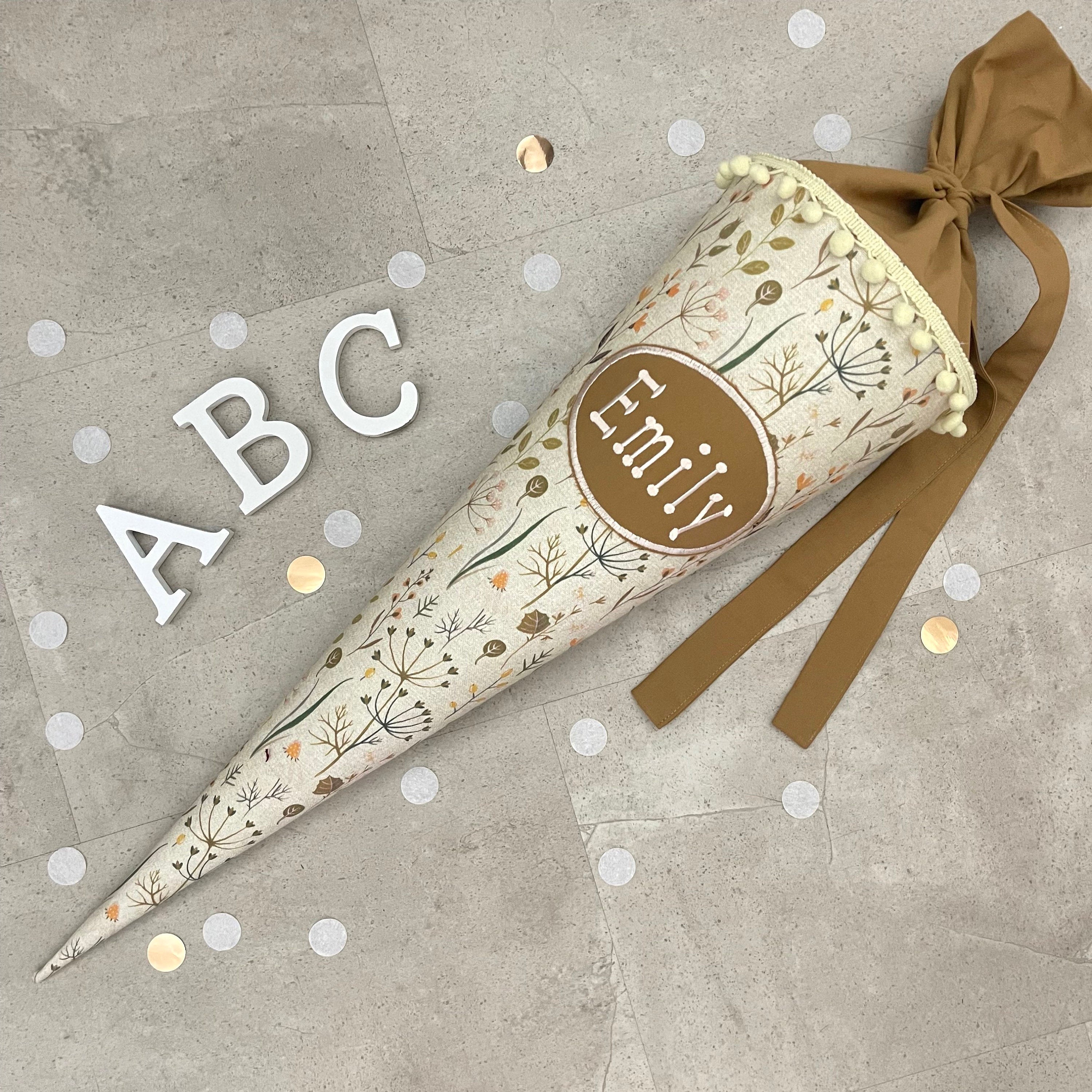 Schultüte Zuckertüte Einschulung Groß 70cm Handmade / Natur Blumen mit Ovalem Kreis