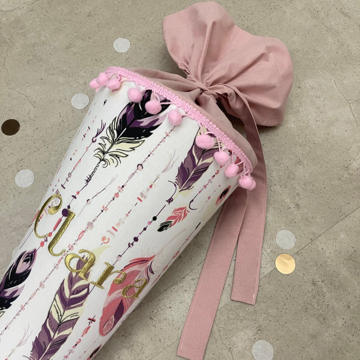 Schultüte Zuckertüte Einschulung Groß 70cm Handmade / Federn Rosa