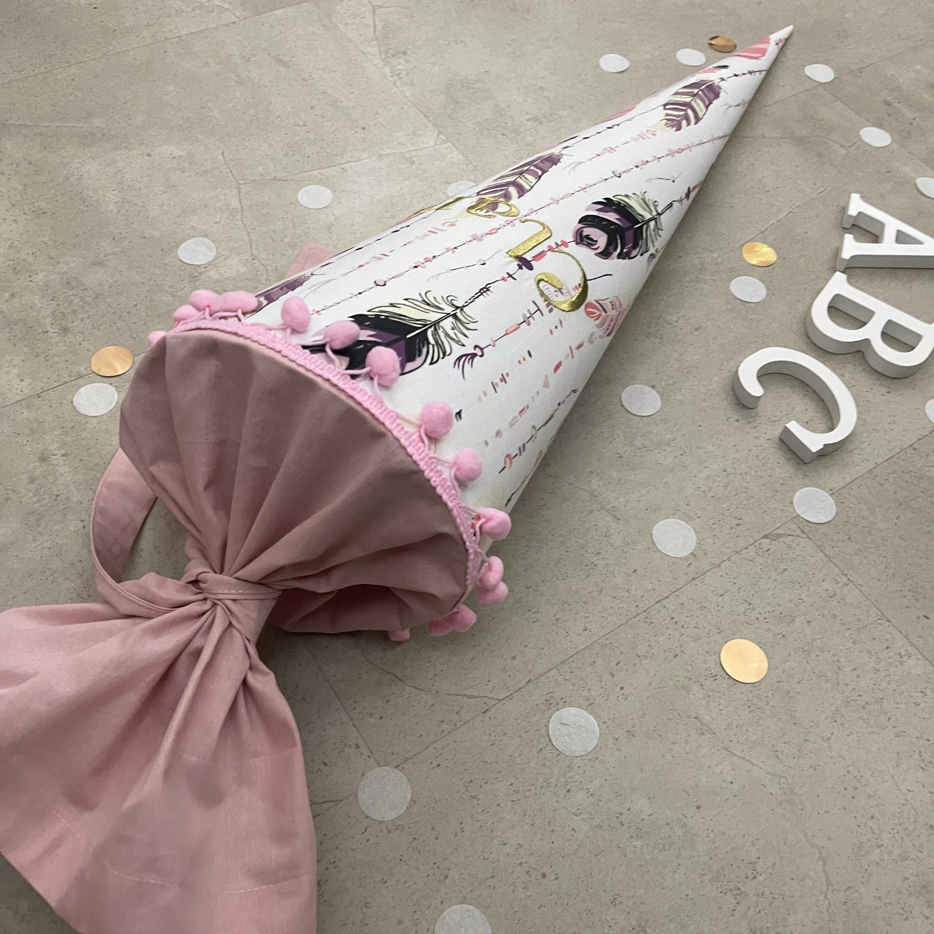 Schultüte Zuckertüte Einschulung Groß 70cm Handmade / Federn Rosa