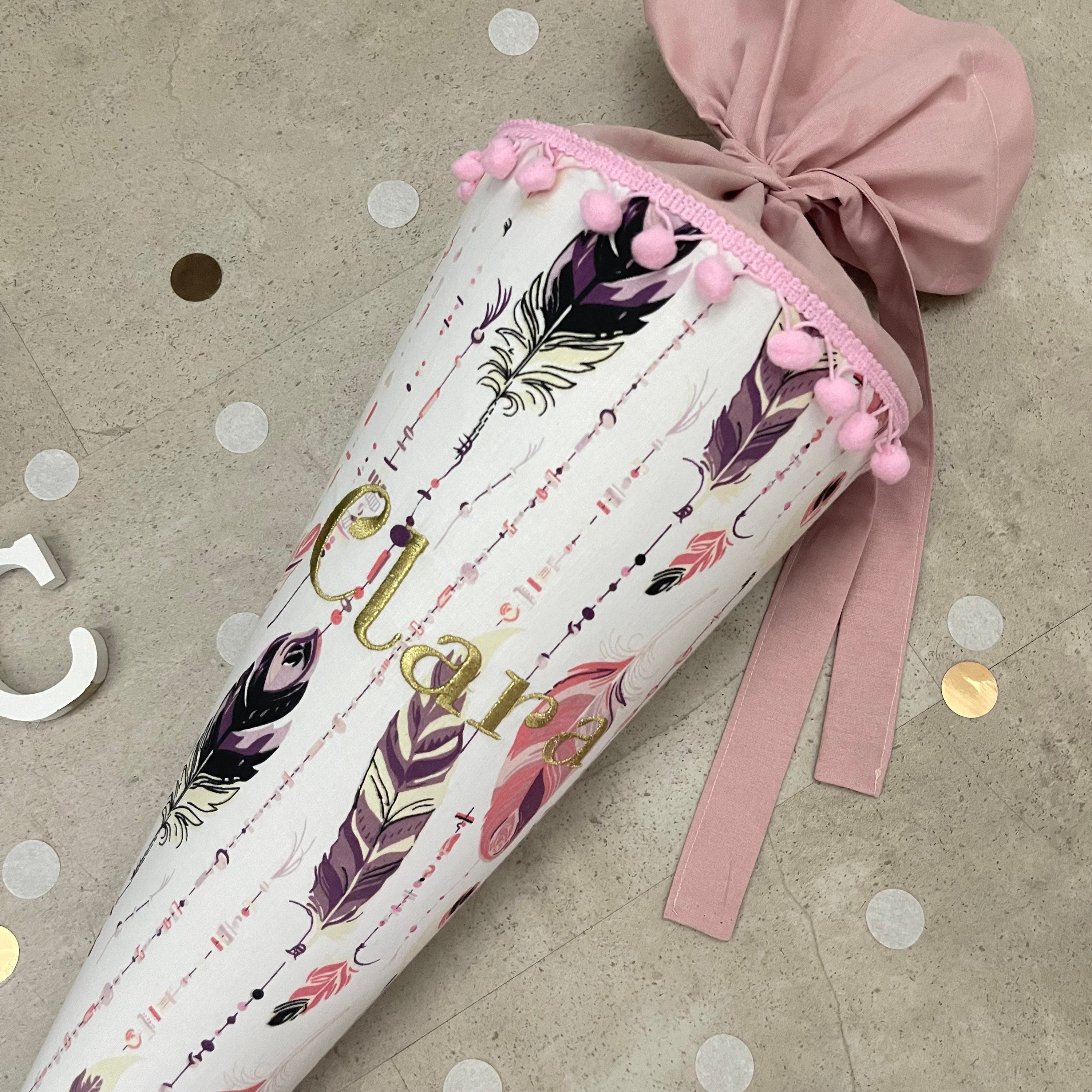 Schultüte Zuckertüte Einschulung Groß 70cm Handmade / Federn Rosa