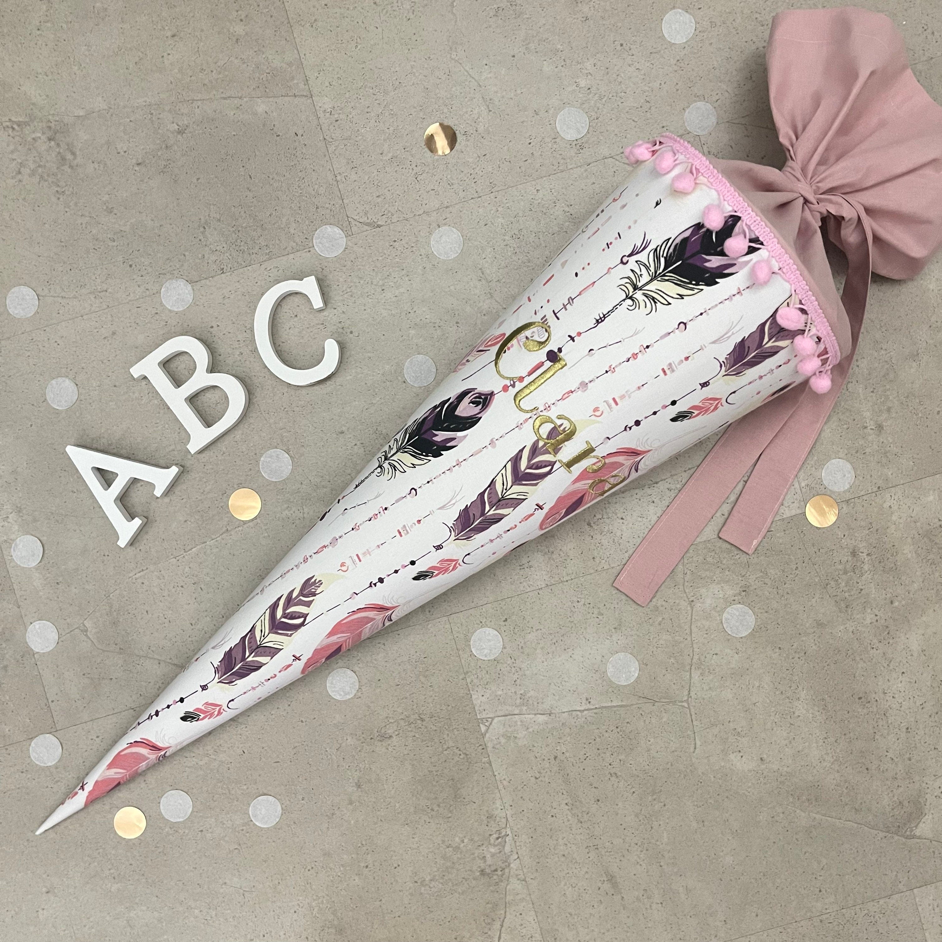 Schultüte Zuckertüte Einschulung Groß 70cm Handmade / Federn Rosa
