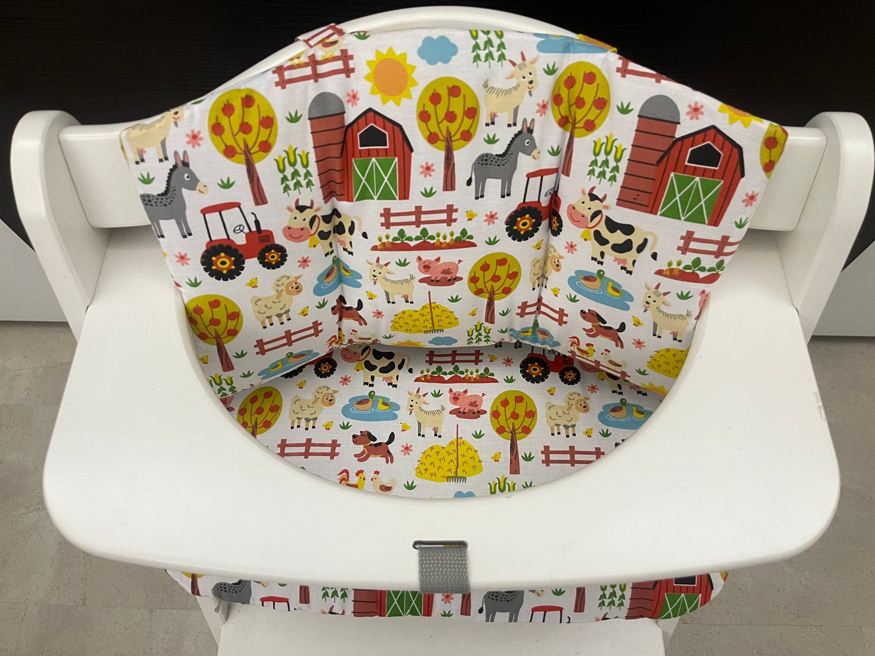 Sitzkissen Kissenset für Hauck Alpha, Tray, Beta Hochstuhl - Bauernhoftiere mit Traktoren und Scheune