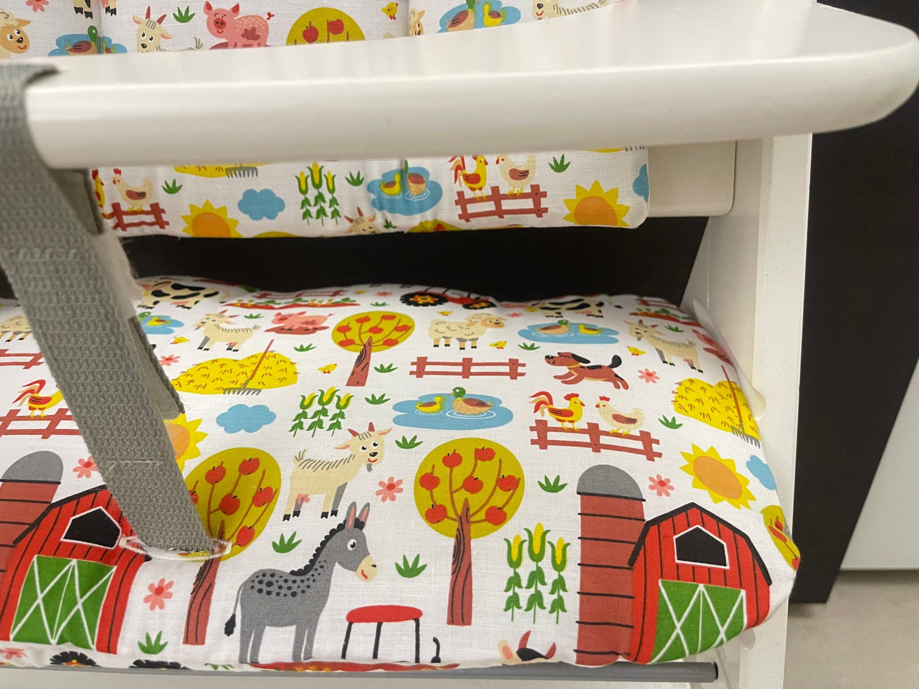 Sitzkissen Kissenset für Hauck Alpha, Tray, Beta Hochstuhl - Bauernhoftiere mit Traktoren und Scheune