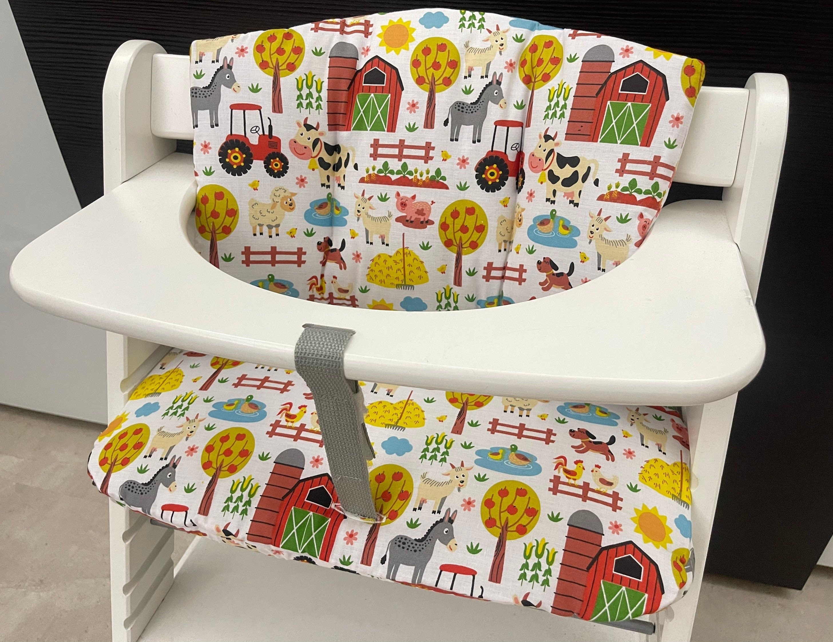 Sitzkissen Kissenset für Hauck Alpha, Tray, Beta Hochstuhl - Bauernhoftiere mit Traktoren und Scheune