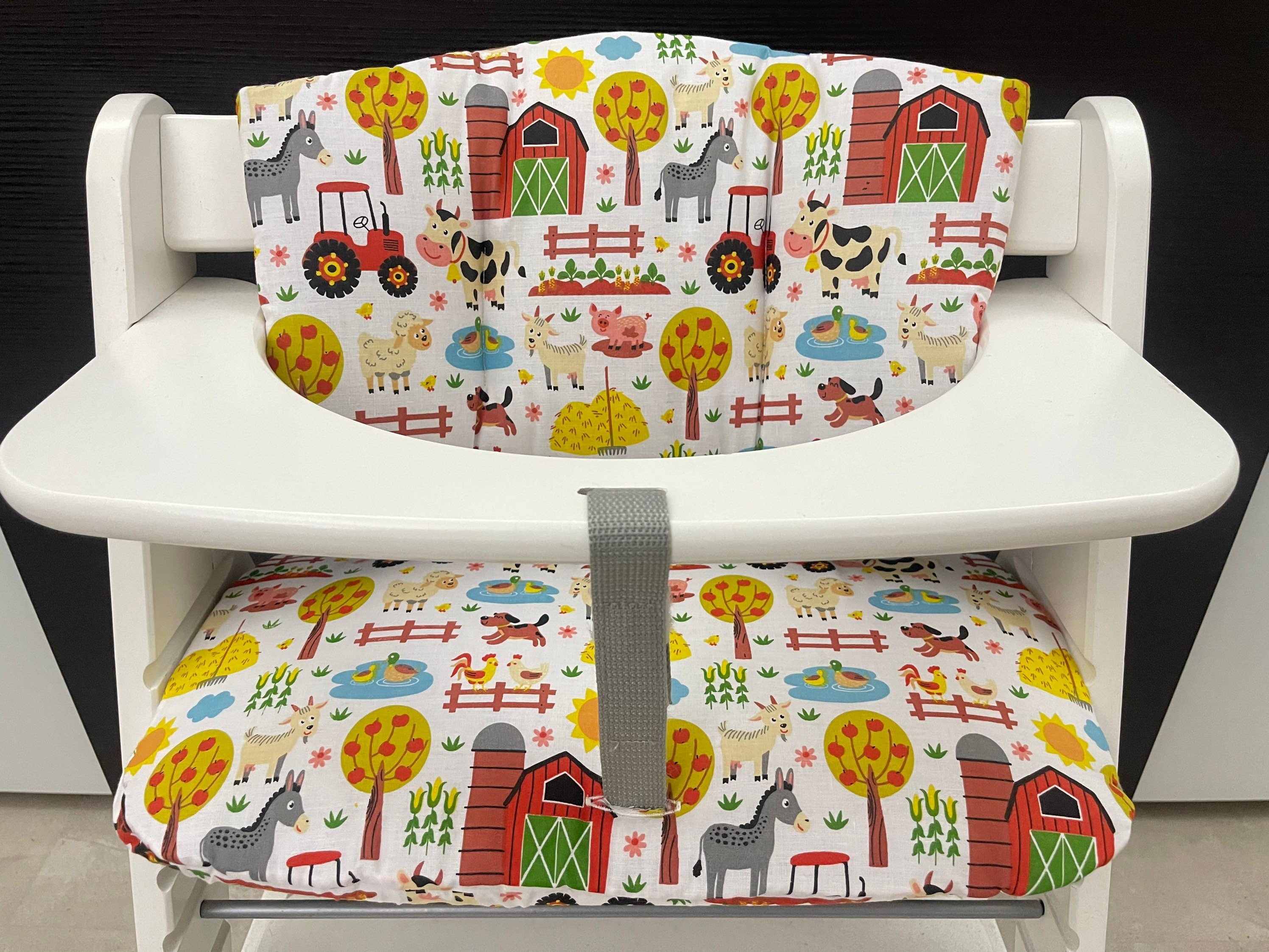 Sitzkissen Kissenset für Hauck Alpha, Tray, Beta Hochstuhl - Bauernhoftiere mit Traktoren und Scheune