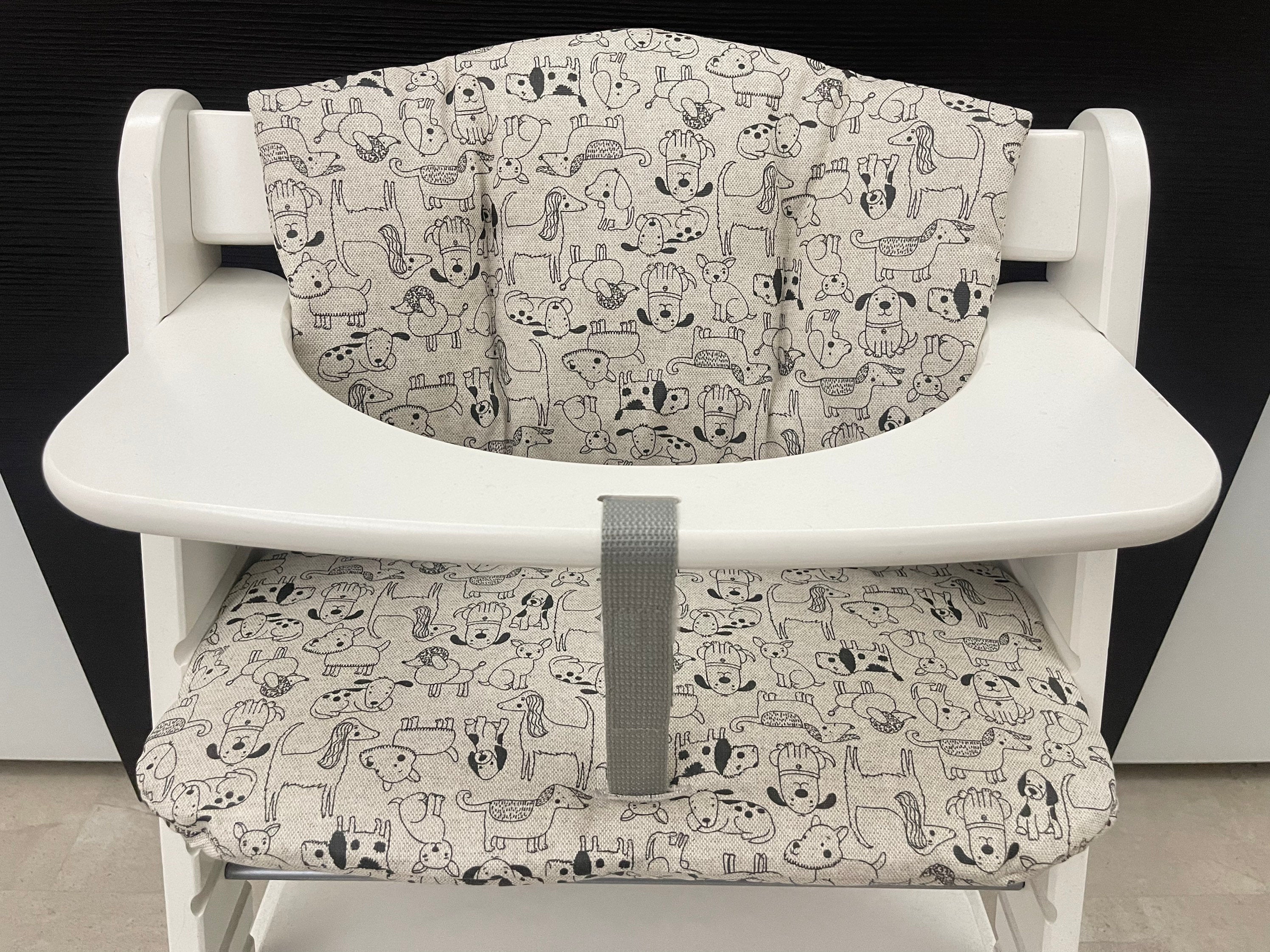 Abwaschbares Sitzkissen Kissenset für Hauck Alpha, Tray, Beta Hochstuhl - dogs Natur