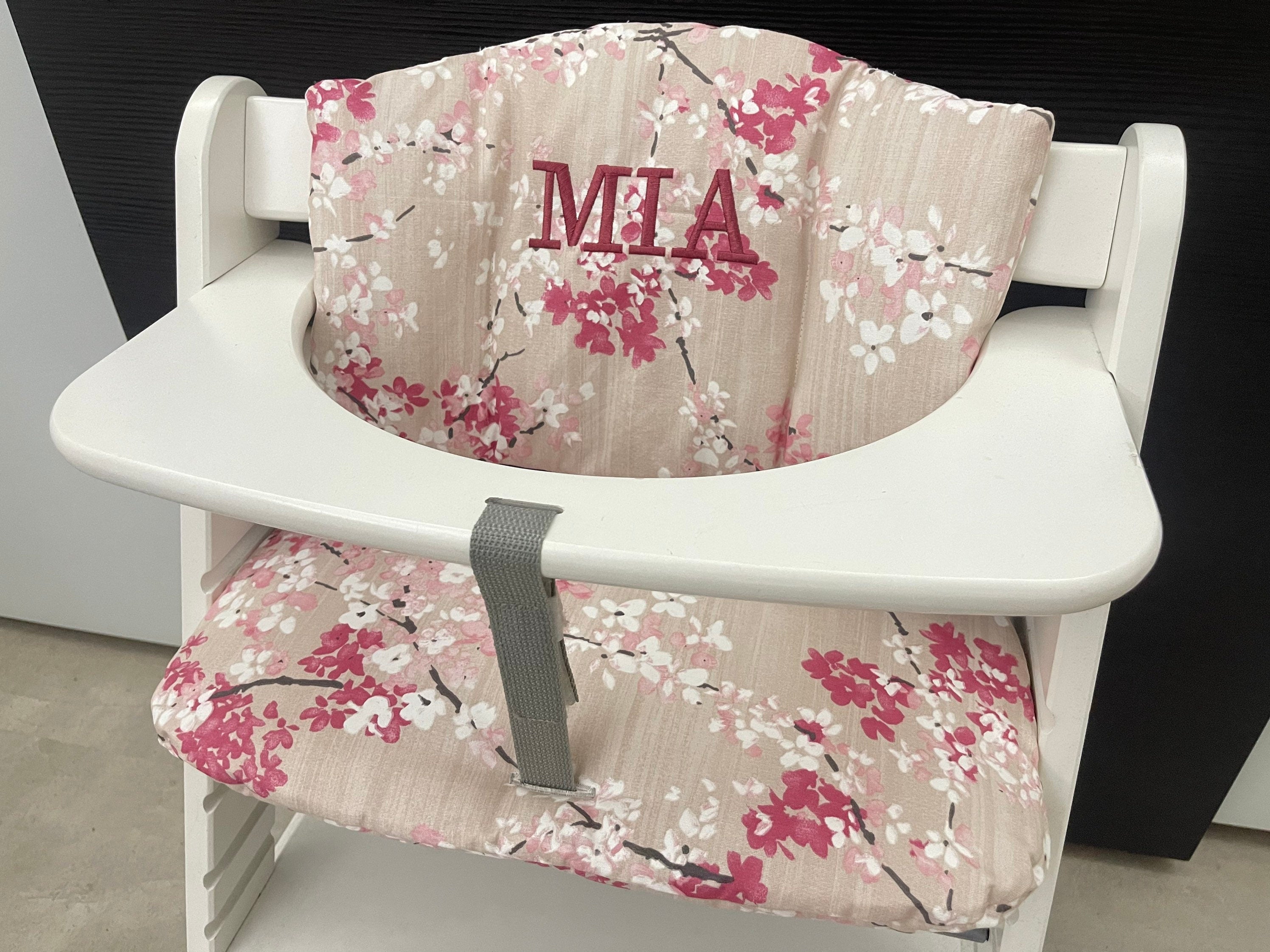 Abwaschbares Sitzkissen Kissenset für Hauck Alpha, Tray, Beta Hochstuhl - Akira Blüten rötlich