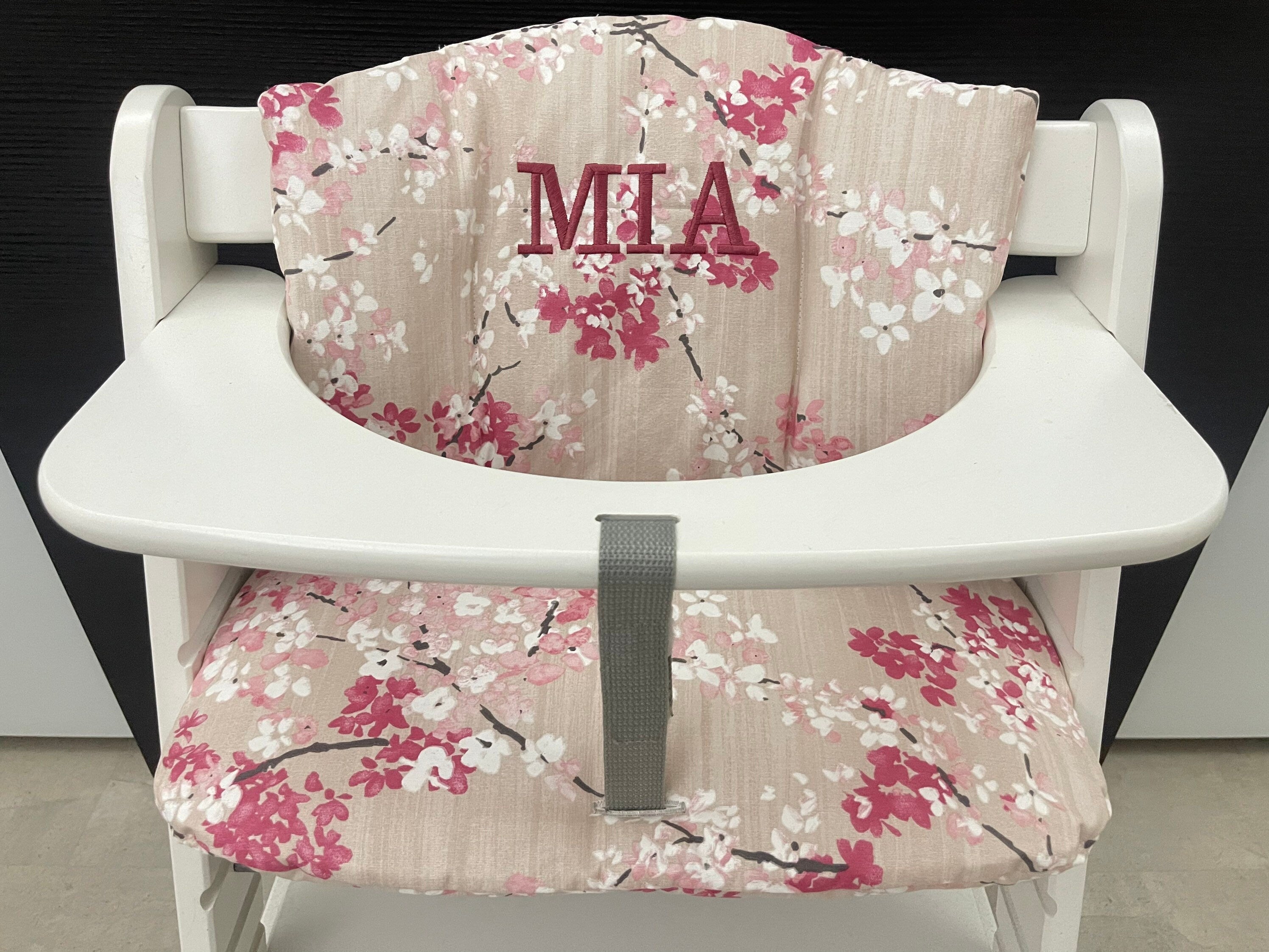 Abwaschbares Sitzkissen Kissenset für Hauck Alpha, Tray, Beta Hochstuhl - Akira Blüten rötlich