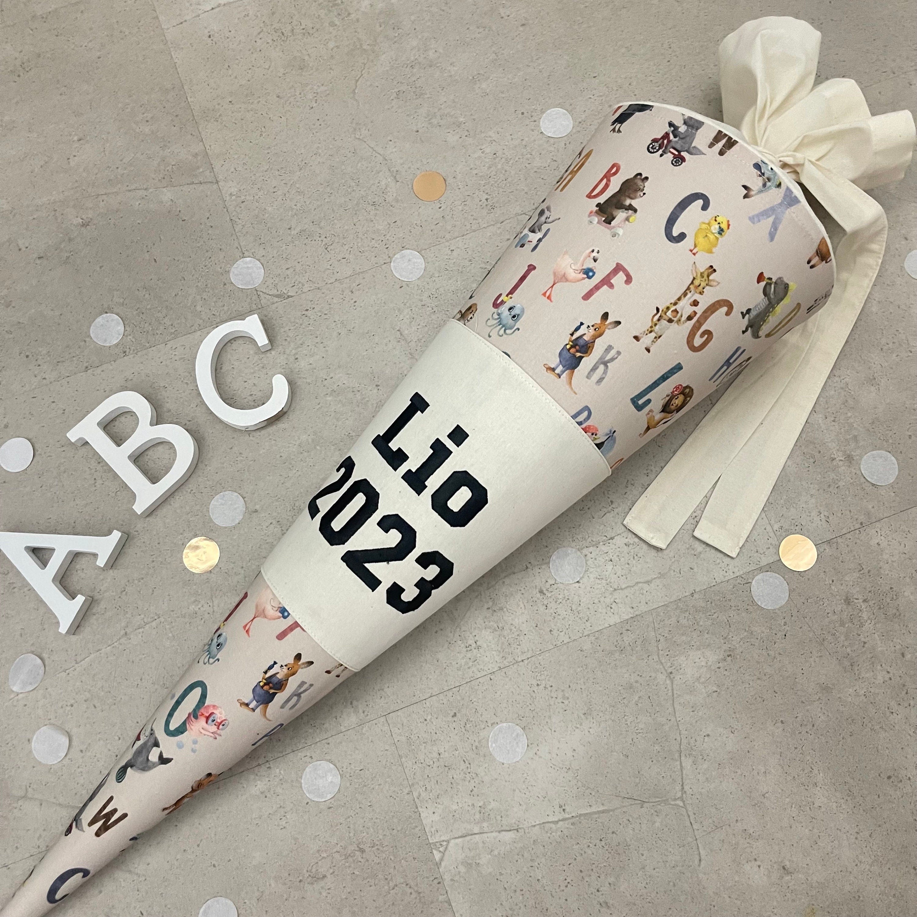 Schultüte Zuckertüte Einschulung Groß 70cm Handmade / ABC Creme