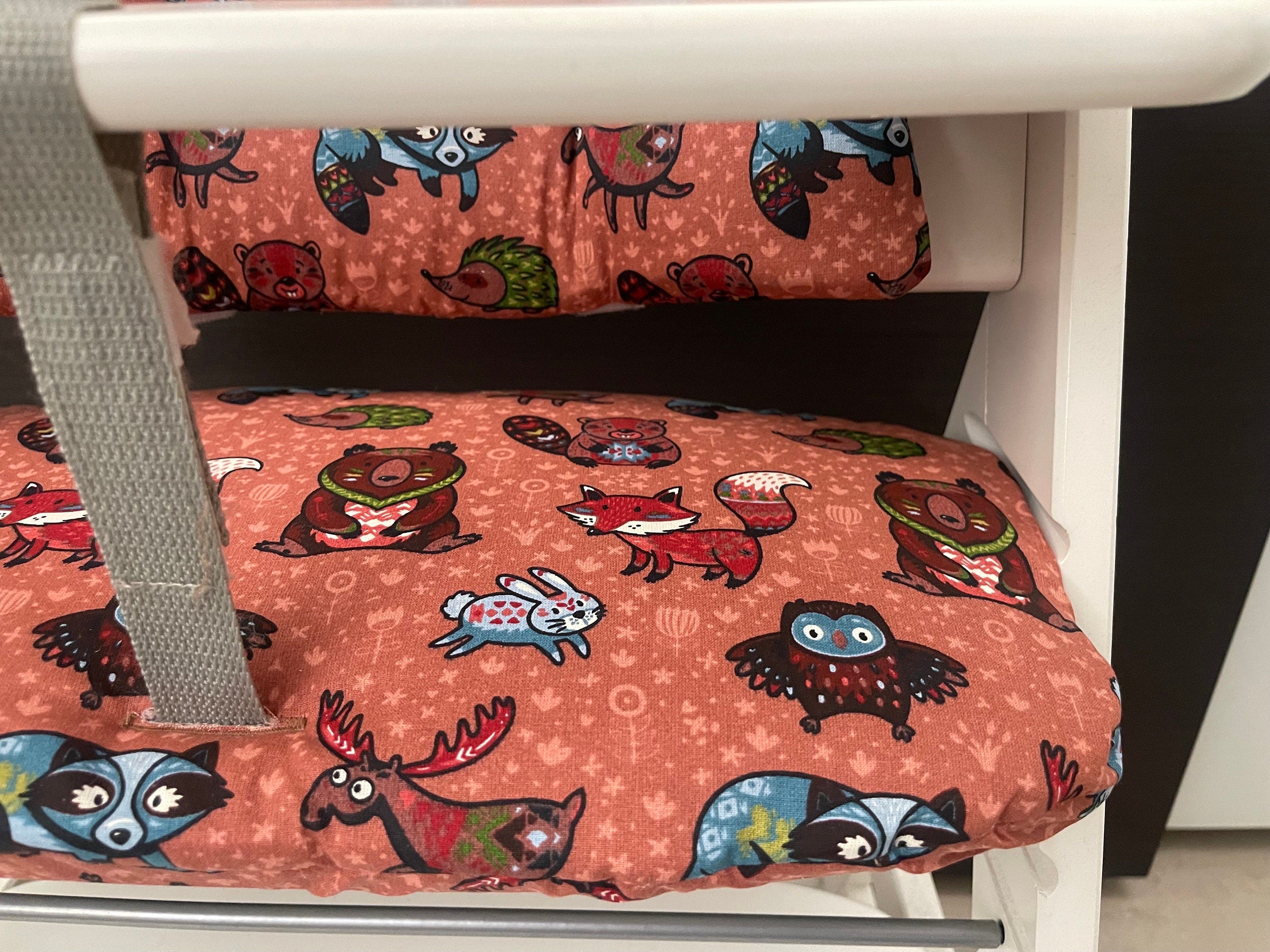 Sitzkissen Kissenset für Hauck Alpha, Tray, Beta Hochstuhl - Waldtiere rot/braun