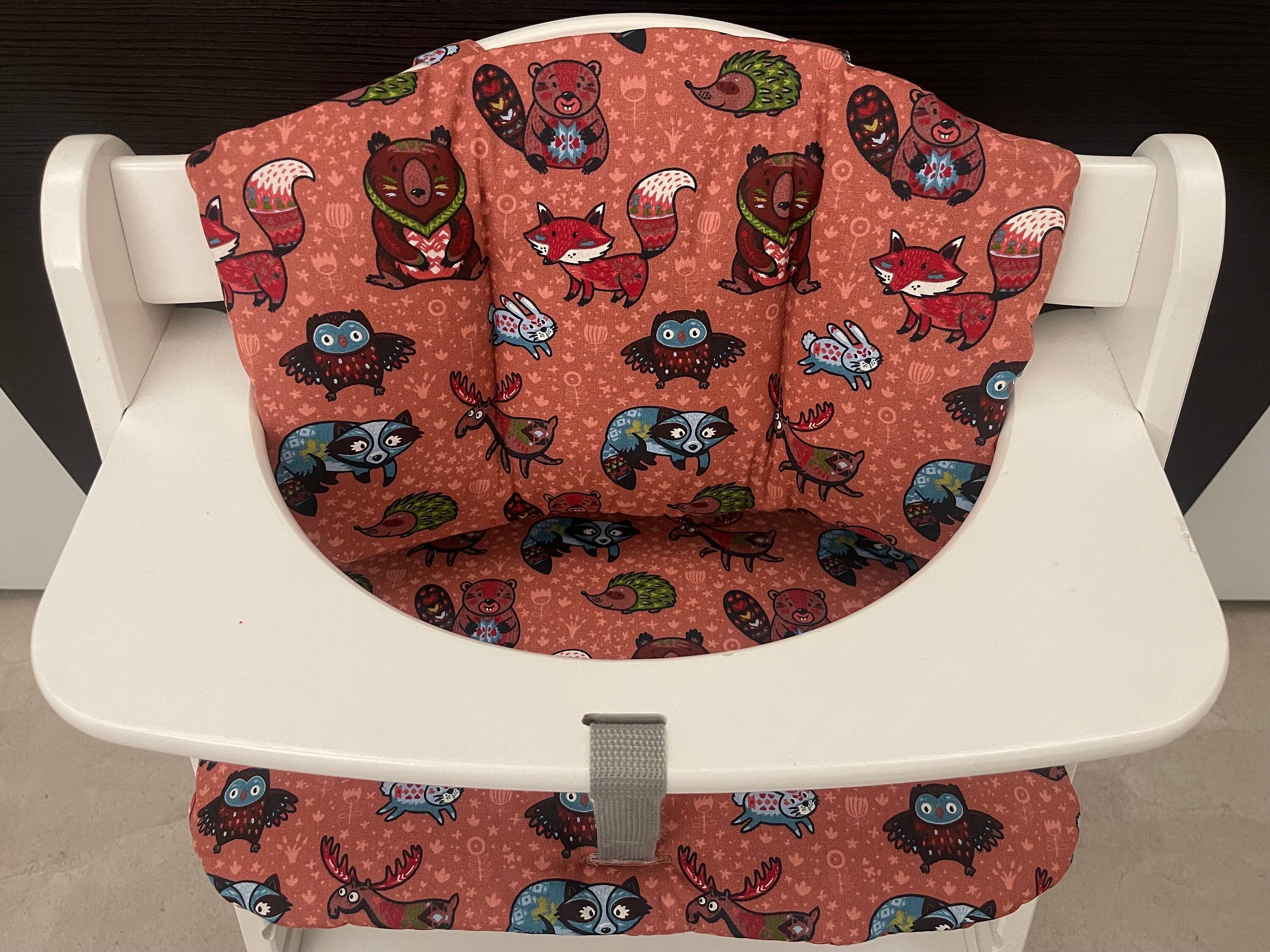 Sitzkissen Kissenset für Hauck Alpha, Tray, Beta Hochstuhl - Waldtiere rot/braun