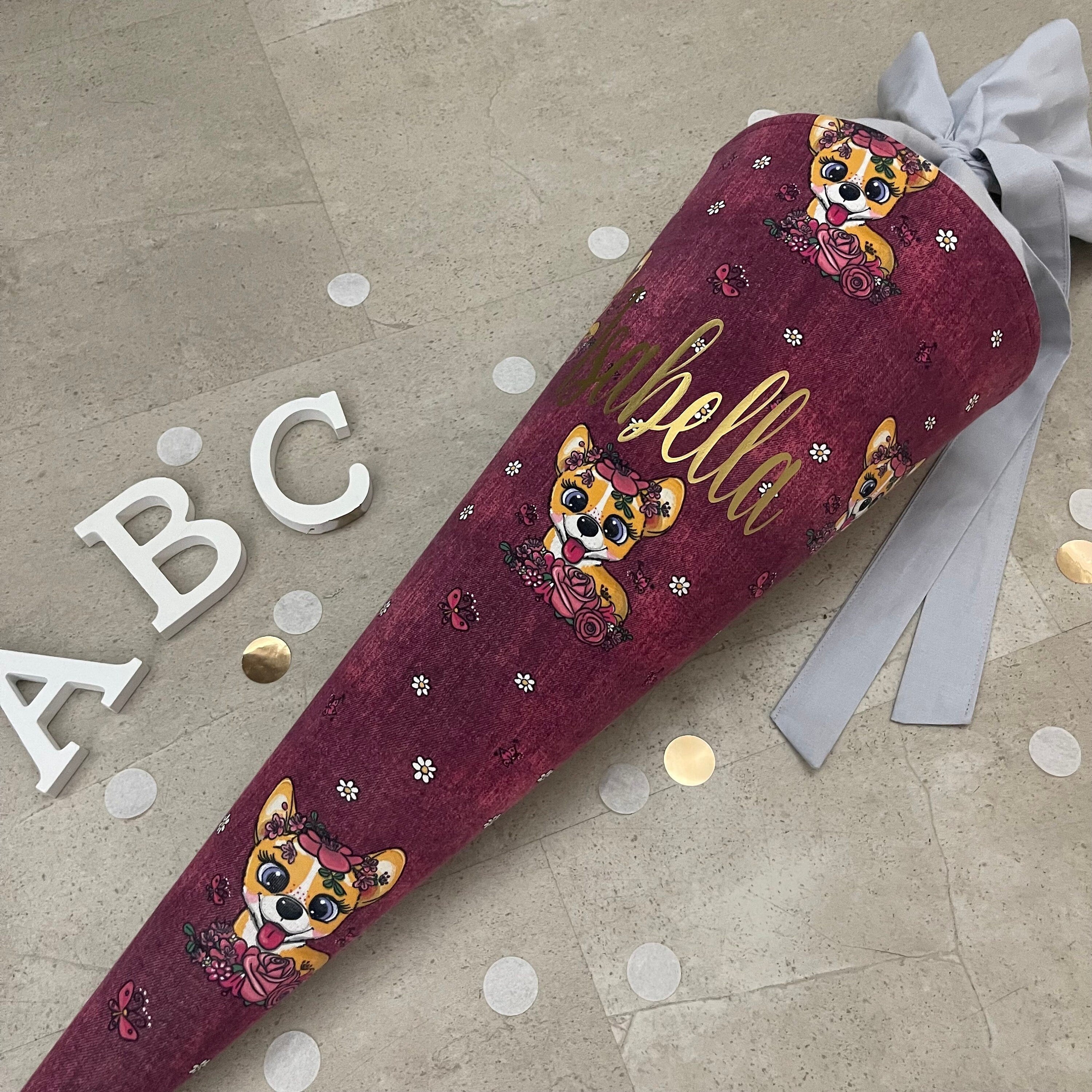 Schultüte Stoff Zuckertüte Einschulung Groß 70cm Handmade / Hund Chihuahua