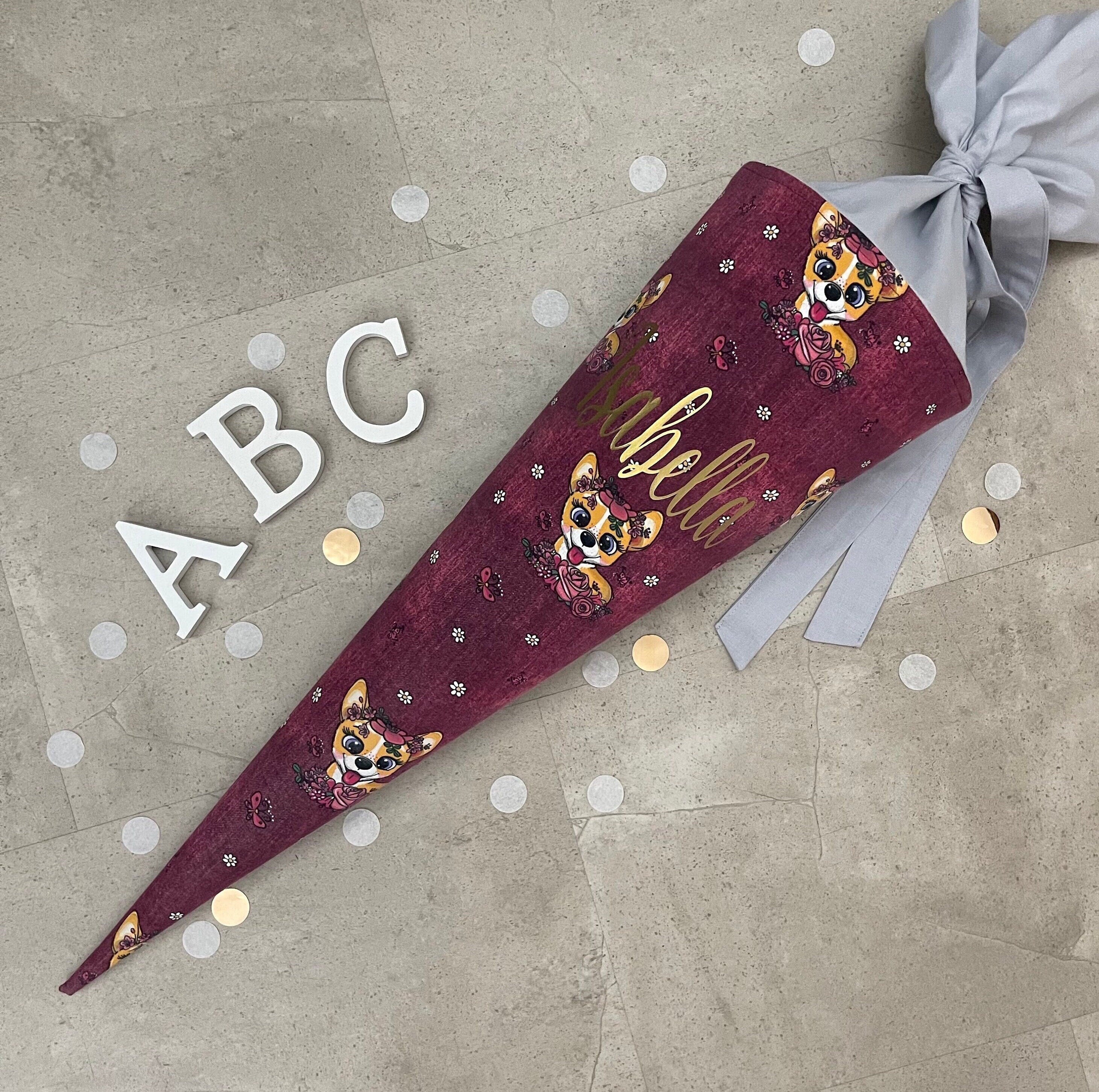 Schultüte Stoff Zuckertüte Einschulung Groß 70cm Handmade / Hund Chihuahua