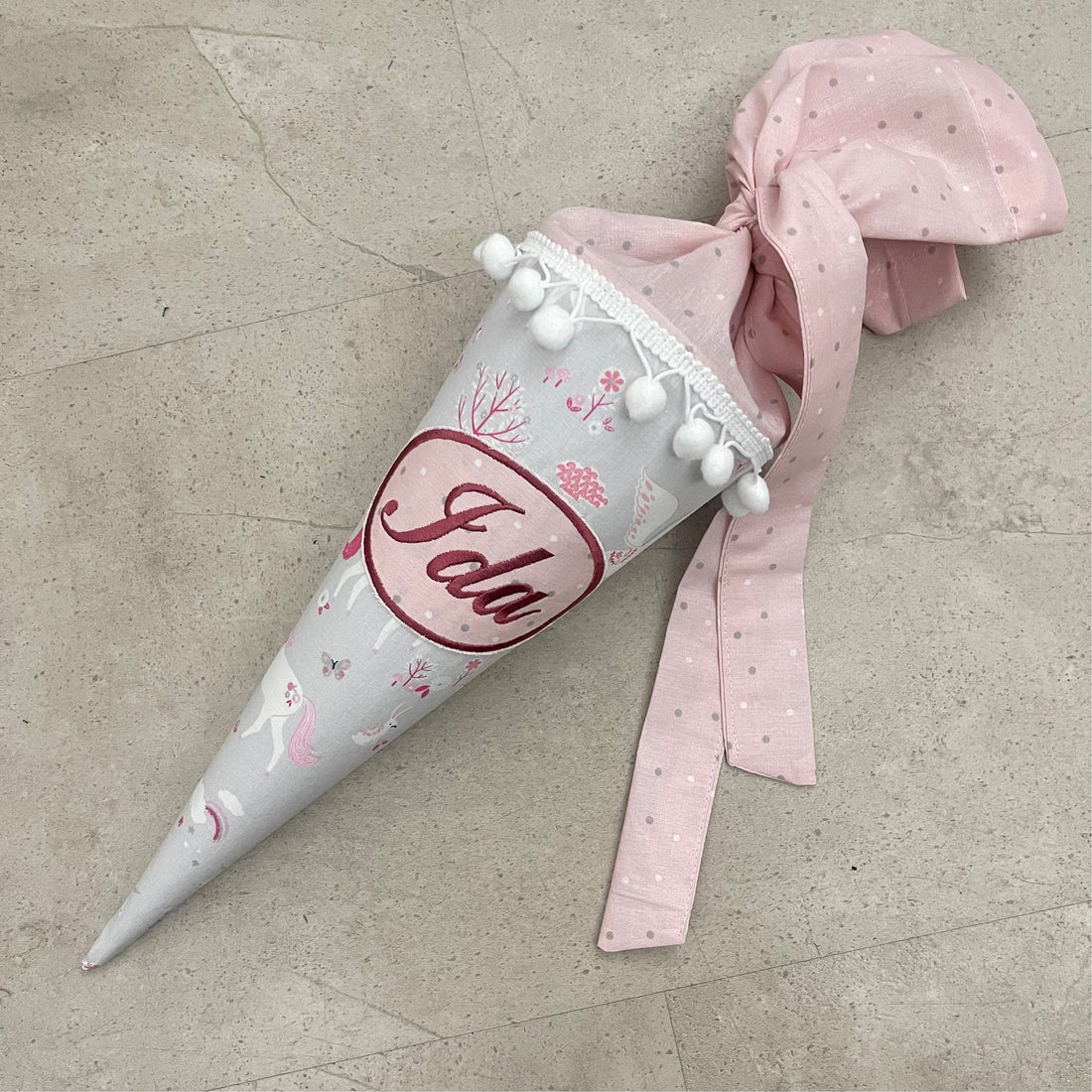 Geschwisterschultüte klein Zuckertüte Einschulung 35cm Handmade / Einhorn mit Ovalem Kreis