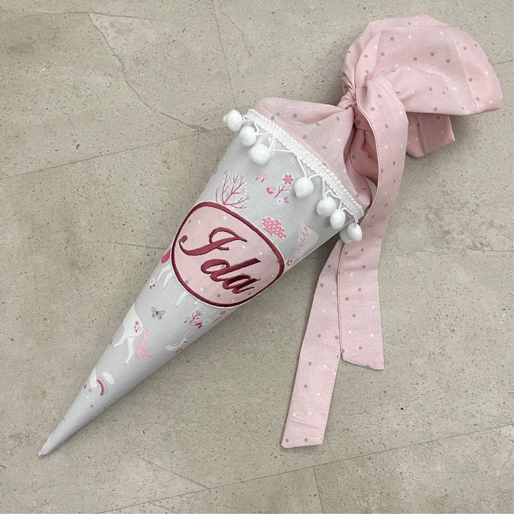 Geschwisterschultüte klein Zuckertüte Einschulung 35cm Handmade / Einhorn mit Ovalem Kreis