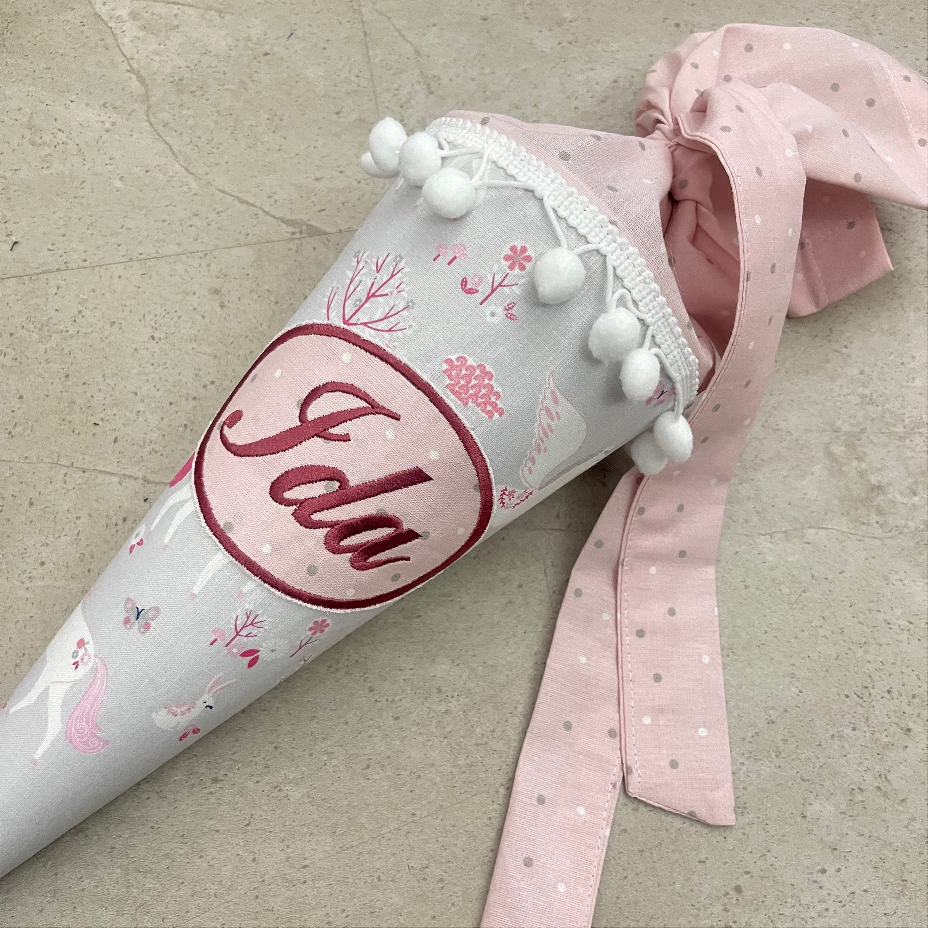 Geschwisterschultüte klein Zuckertüte Einschulung 35cm Handmade / Einhorn mit Ovalem Kreis