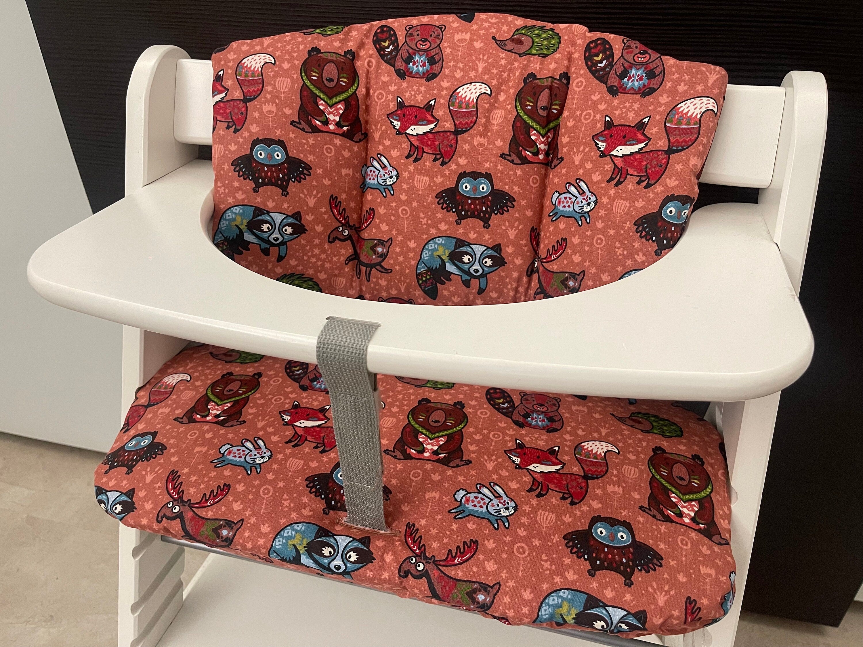 Sitzkissen Kissenset für Hauck Alpha, Tray, Beta Hochstuhl - Waldtiere rot/braun