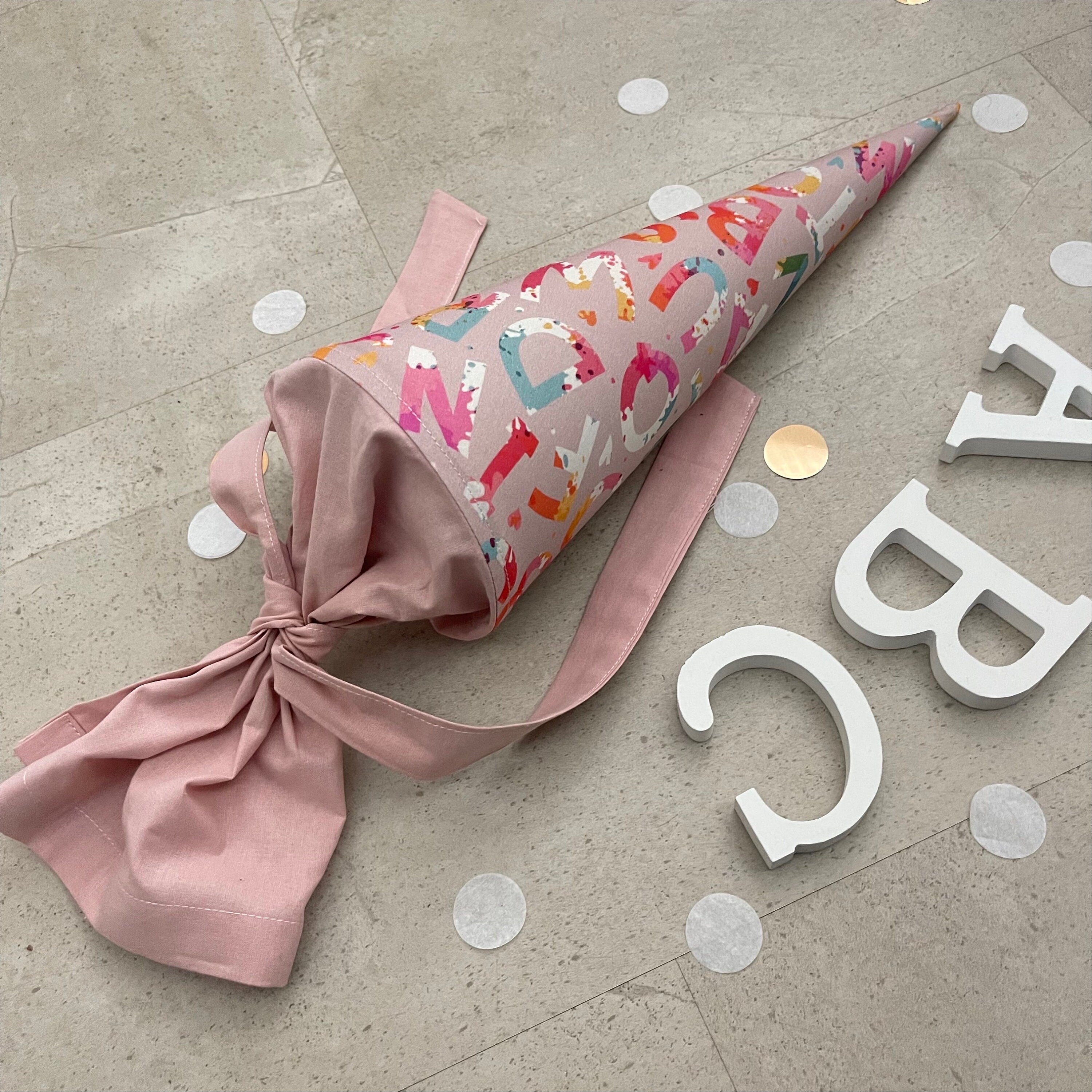 Geschwisterschultüte klein Zuckertüte Einschulung 35cm Handmade / ABC mit Namensschild