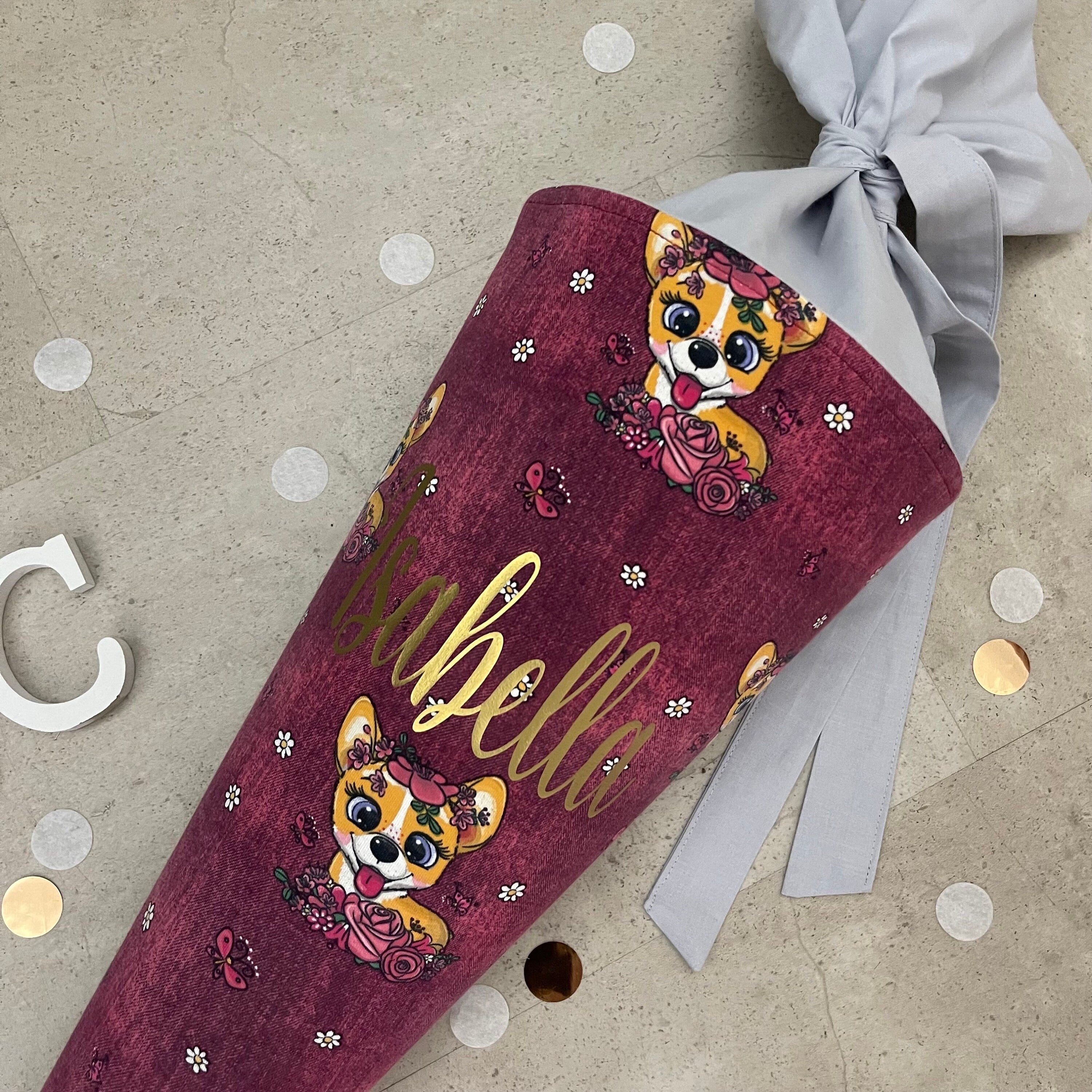 Schultüte Stoff Zuckertüte Einschulung Groß 70cm Handmade / Hund Chihuahua