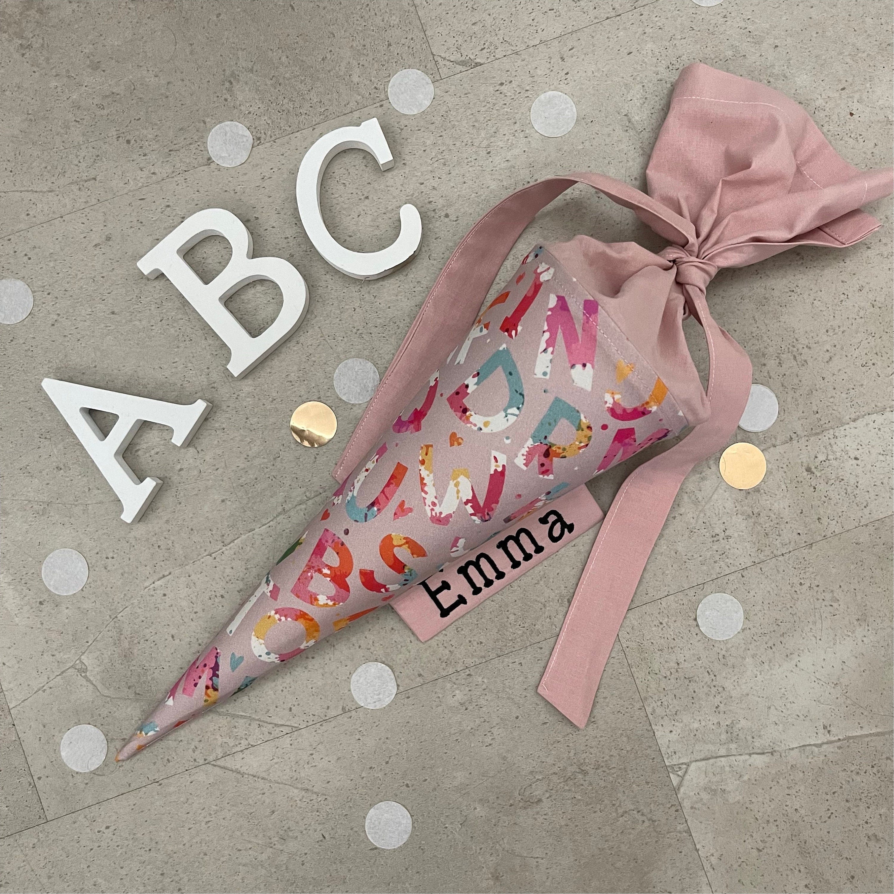 Geschwisterschultüte klein Zuckertüte Einschulung 35cm Handmade / ABC mit Namensschild