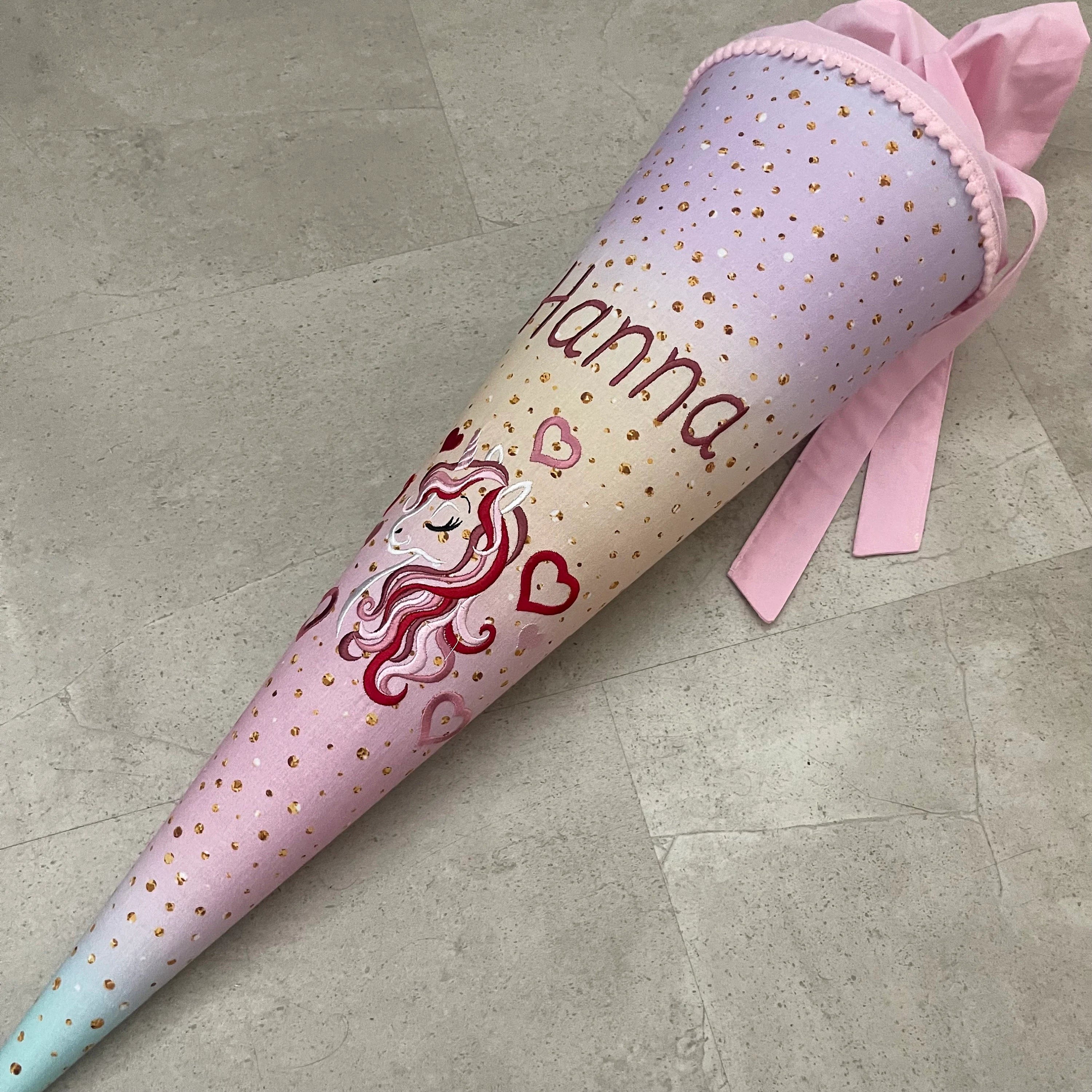 Schultüte Stoff Zuckertüte Einschulung 70cm Handmade - Einhorn Rot