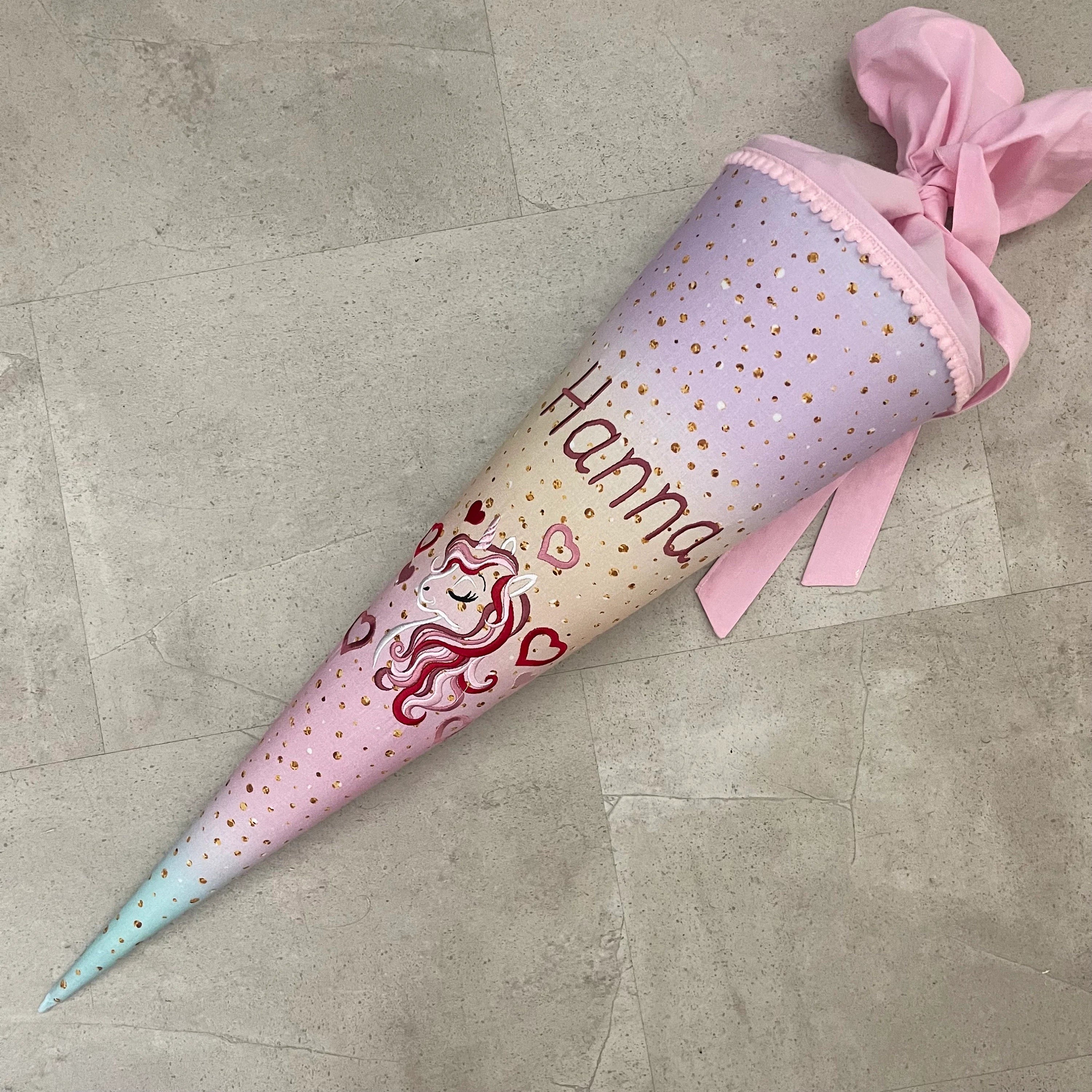 Schultüte Stoff Zuckertüte Einschulung 70cm Handmade - Einhorn Rot