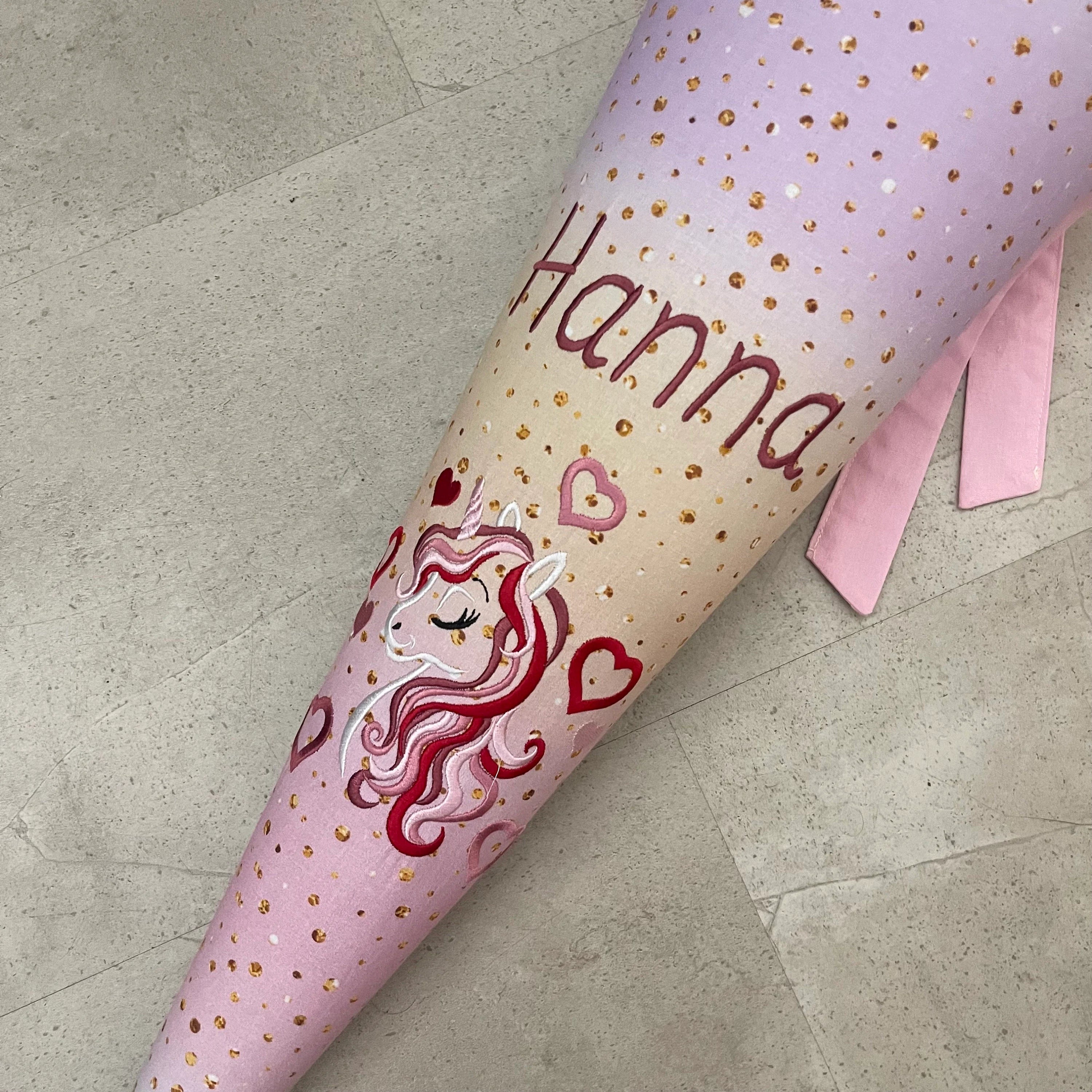 Schultüte Stoff Zuckertüte Einschulung 70cm Handmade - Einhorn Rot