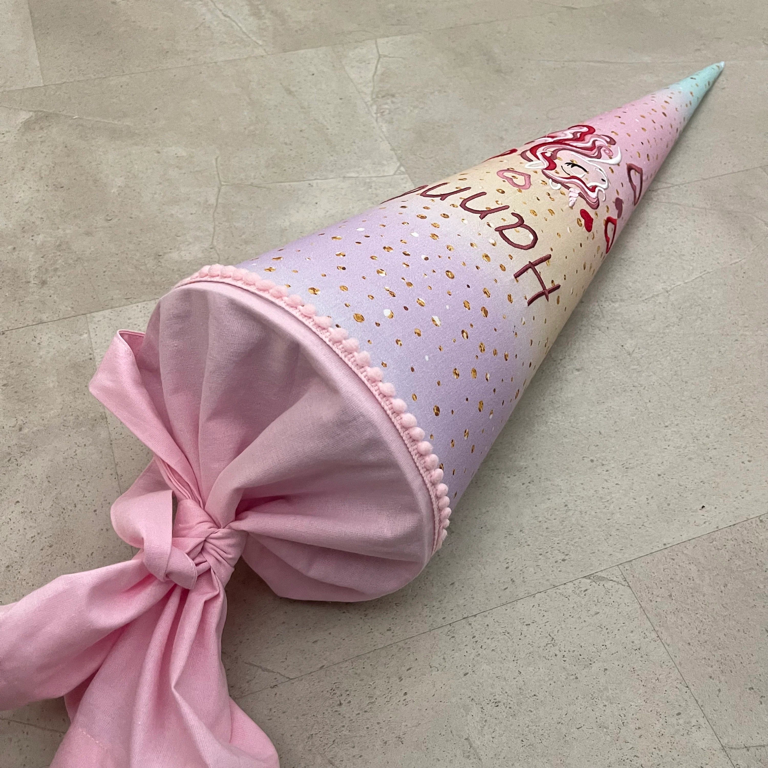 Schultüte Stoff Zuckertüte Einschulung 70cm Handmade - Einhorn Rot