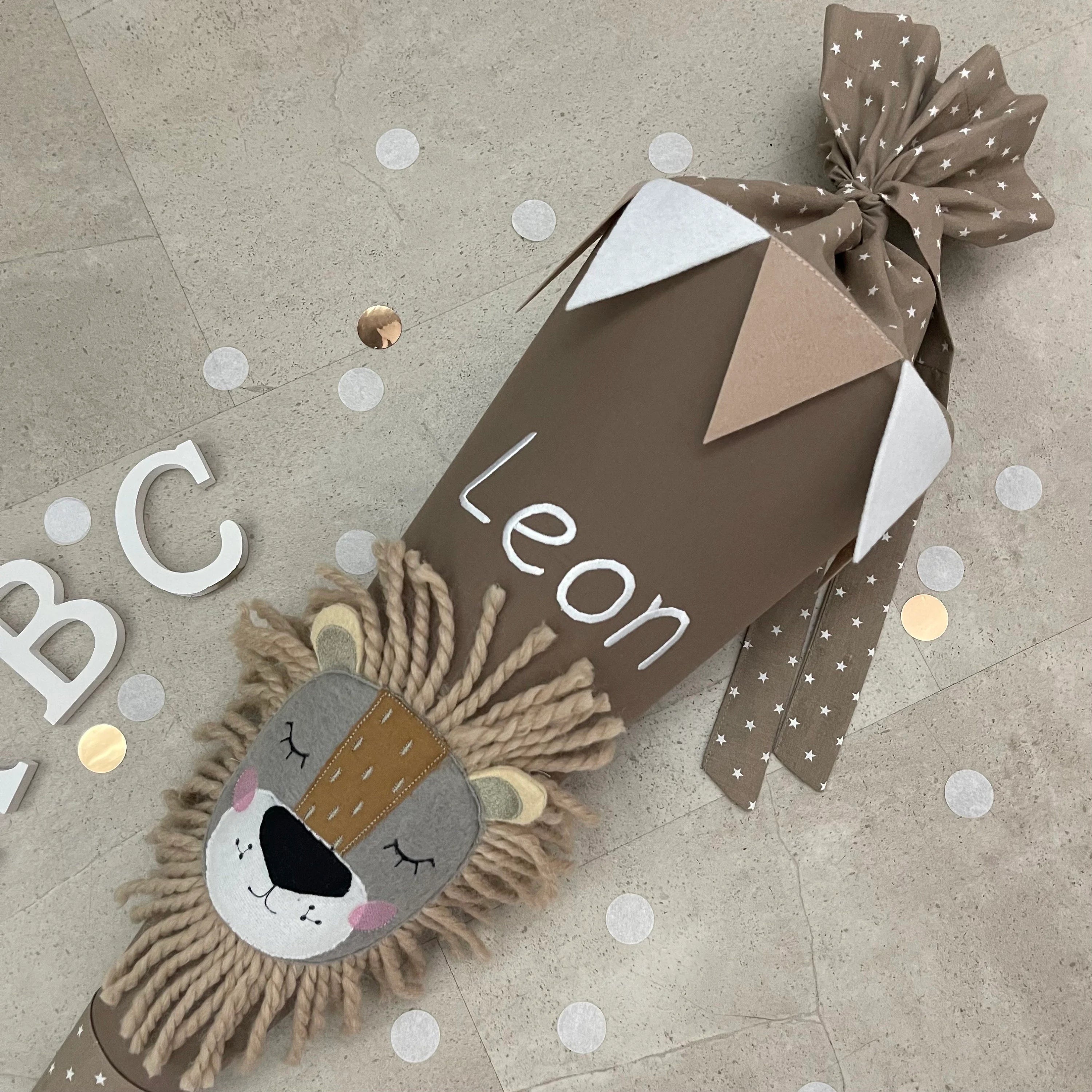 Schultüte Stoff Zuckertüte Einschulung 70cm Handmade - Löwe