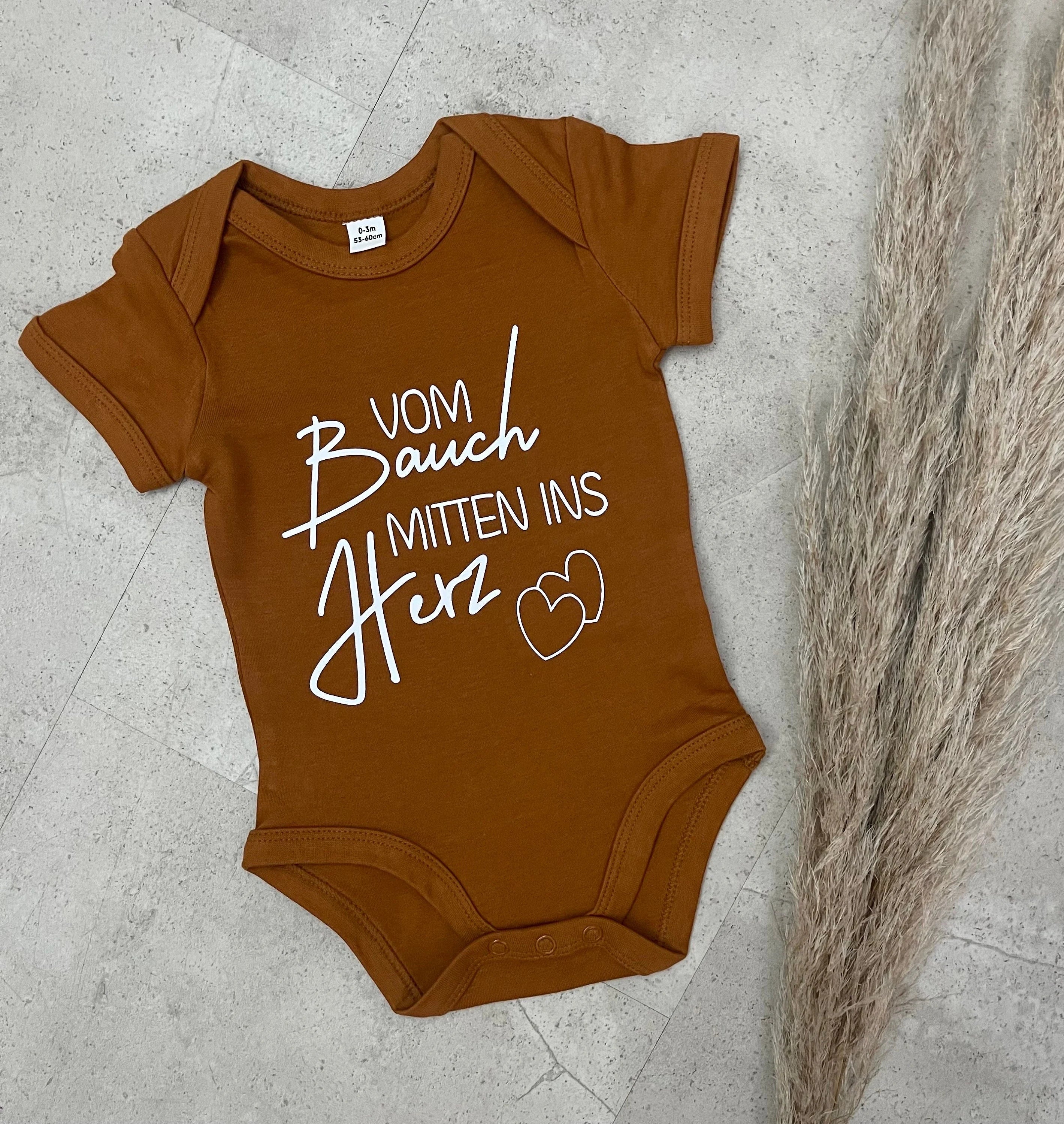 Babybody kurzarm - Vom Bauch mitten ins Herz | Schwangerschaft | Baby | Geburt | Babygeschenk | Geburtsgeschenk | Newborn