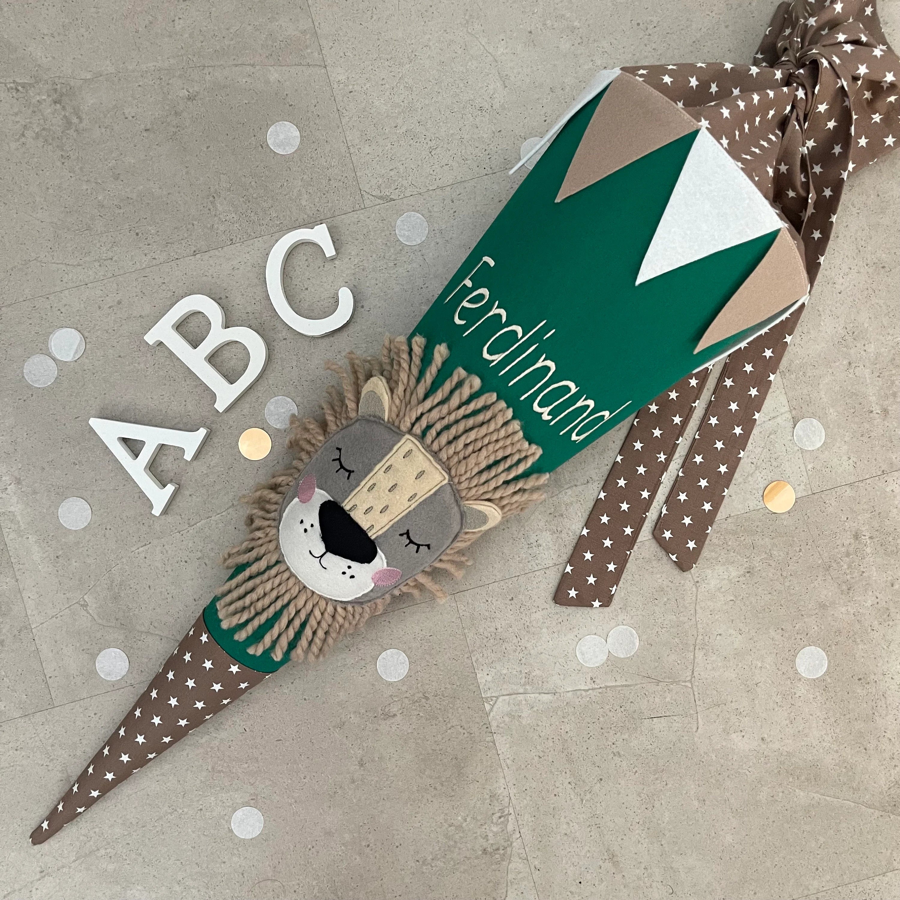 Schultüte Stoff Zuckertüte Einschulung 70cm Handmade - Löwe grün