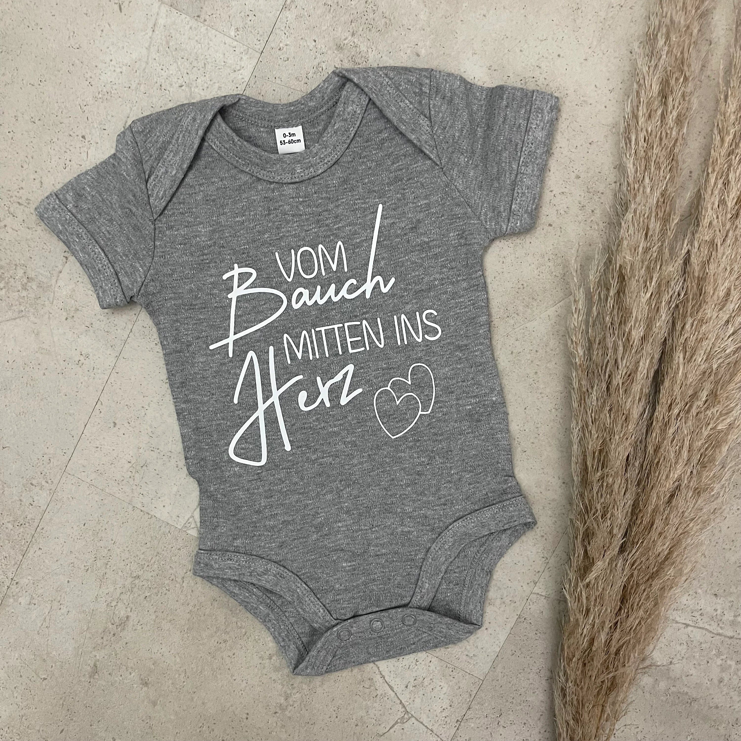 Babybody kurzarm - Vom Bauch mitten ins Herz | Schwangerschaft | Baby | Geburt | Babygeschenk | Geburtsgeschenk | Newborn