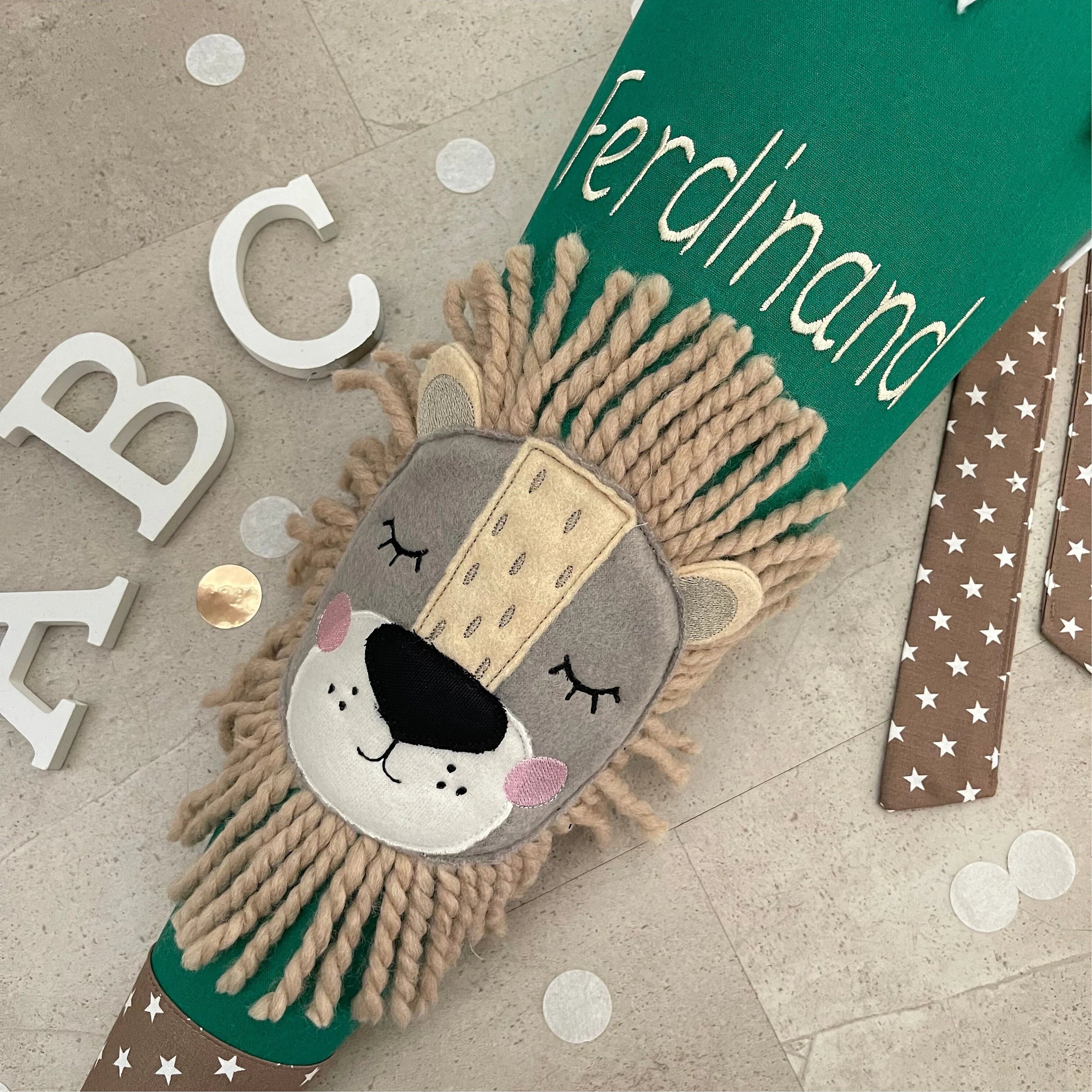 Schultüte Stoff Zuckertüte Einschulung 70cm Handmade - Löwe grün