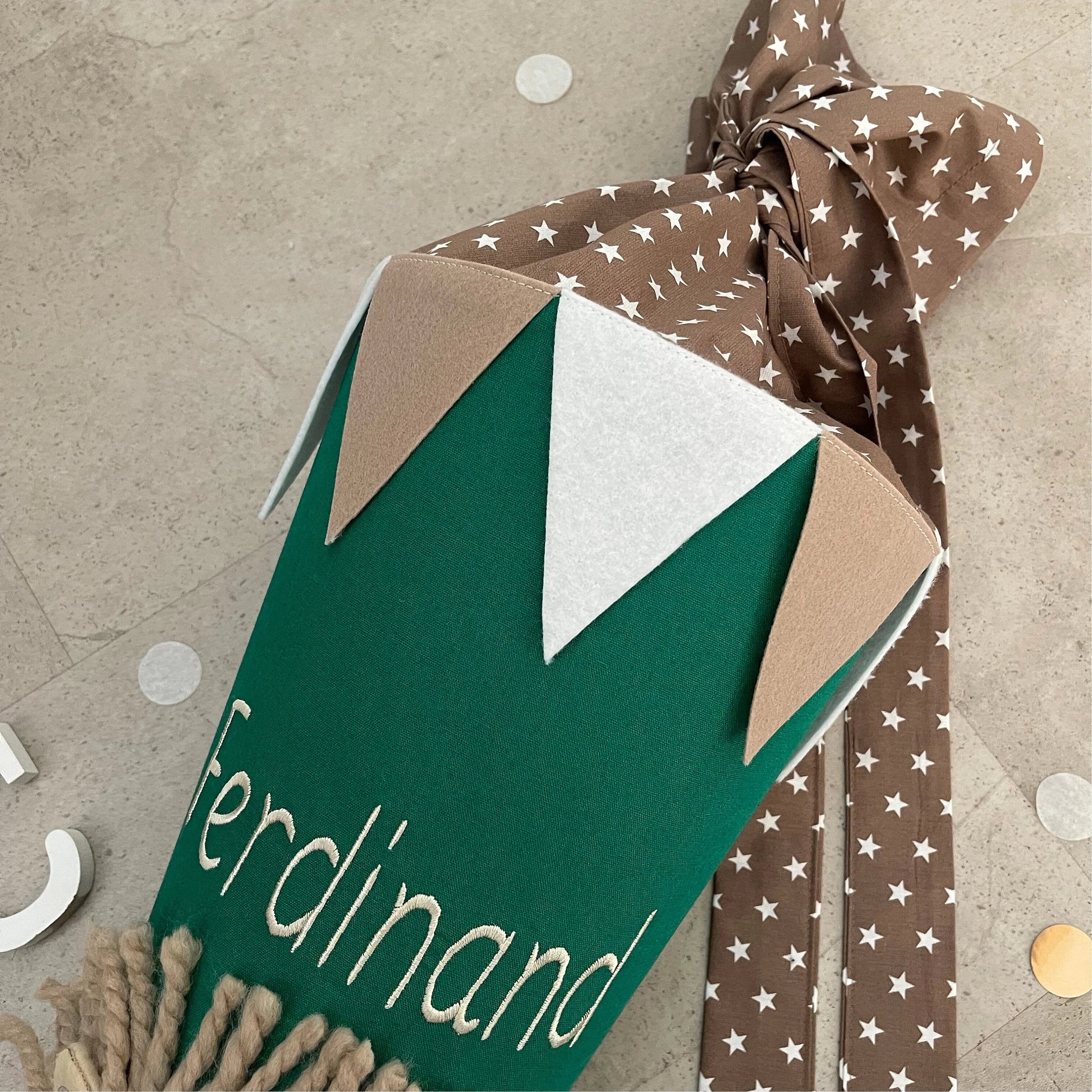 Schultüte Stoff Zuckertüte Einschulung 70cm Handmade - Löwe grün