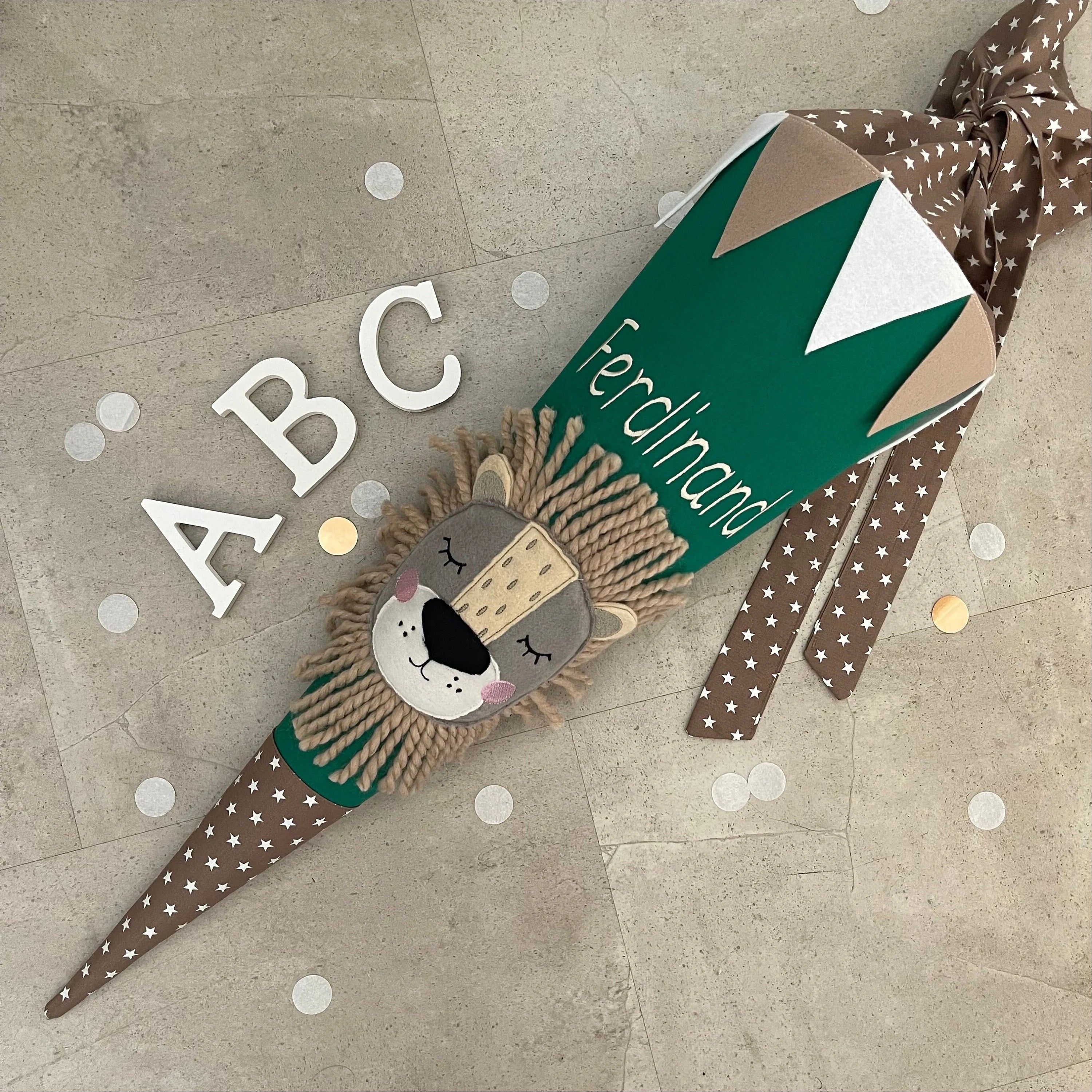 Schultüte Stoff Zuckertüte Einschulung 70cm Handmade - Löwe grün